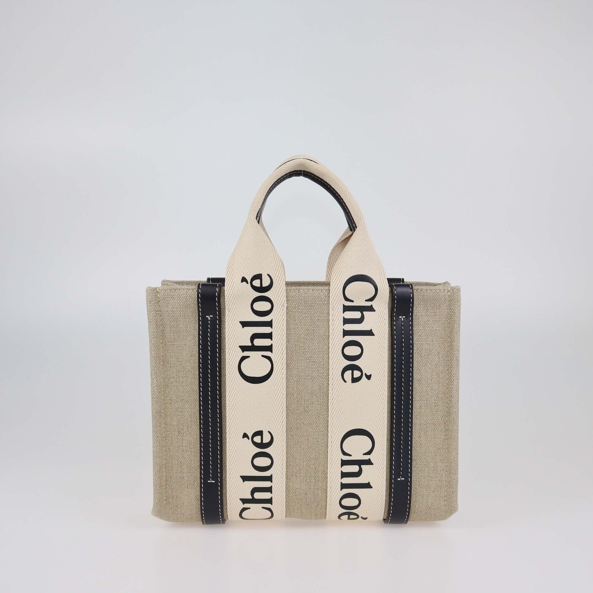 Chloe Black/Beige Small Canvas Woody Tote Womens Chloe 