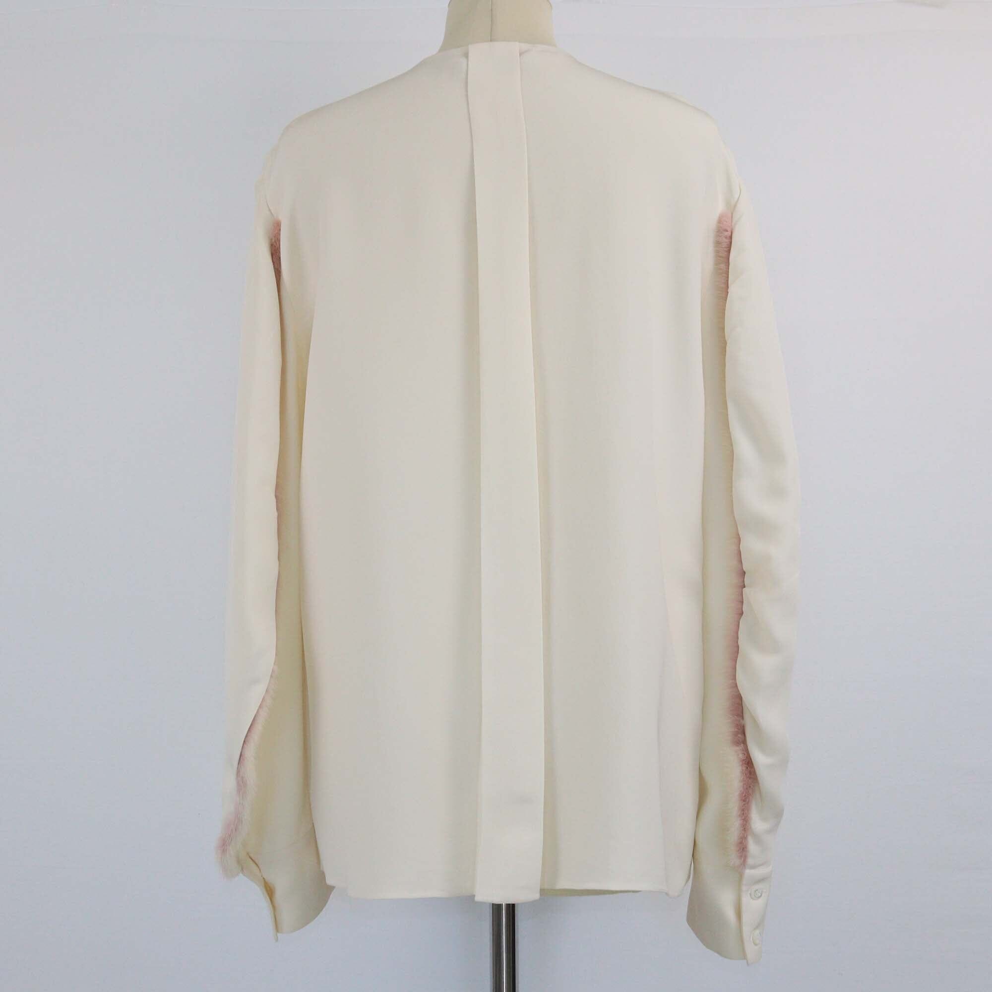 Fendi Cream Fur Trim Longsleeve Shirt Womens Fendi 