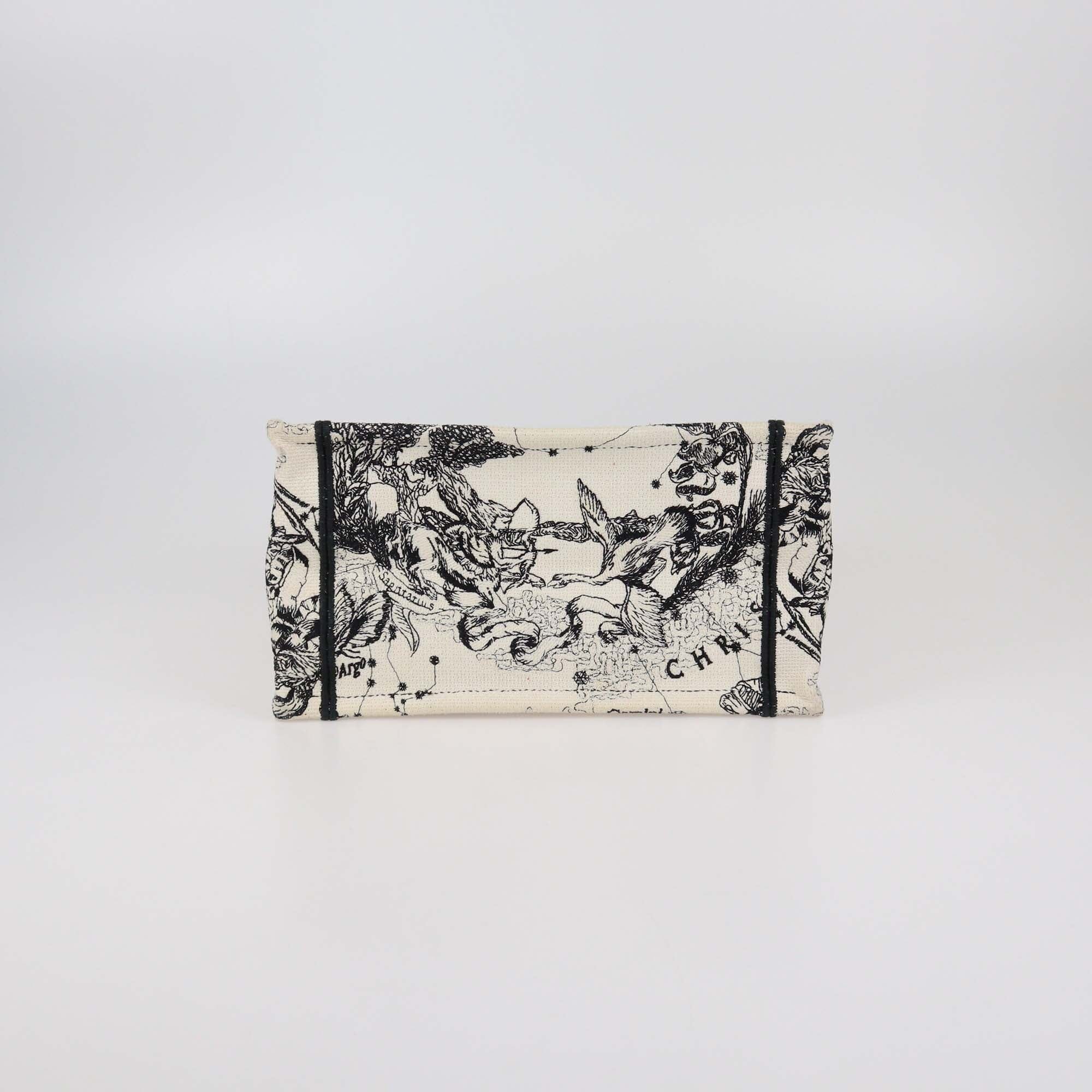 Christian Dior Latte/Black Dior Zodiac Embroidery Canvas Small Book Tote Womens Christian Dior 
