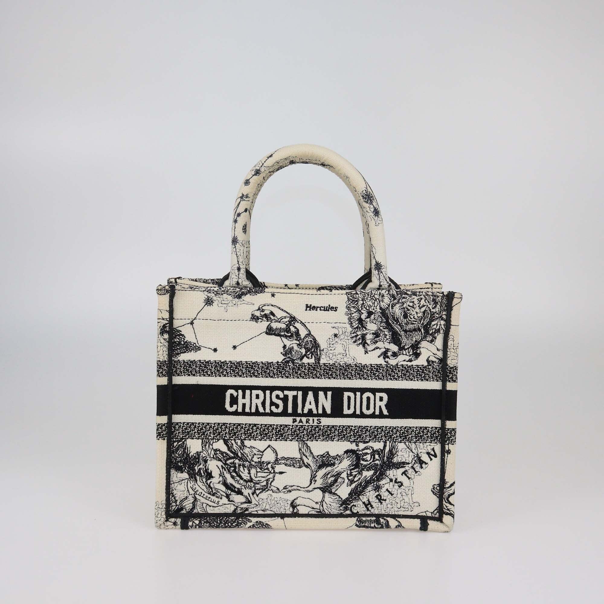 Christian Dior Latte/Black Dior Zodiac Embroidery Canvas Small Book Tote Womens Christian Dior 