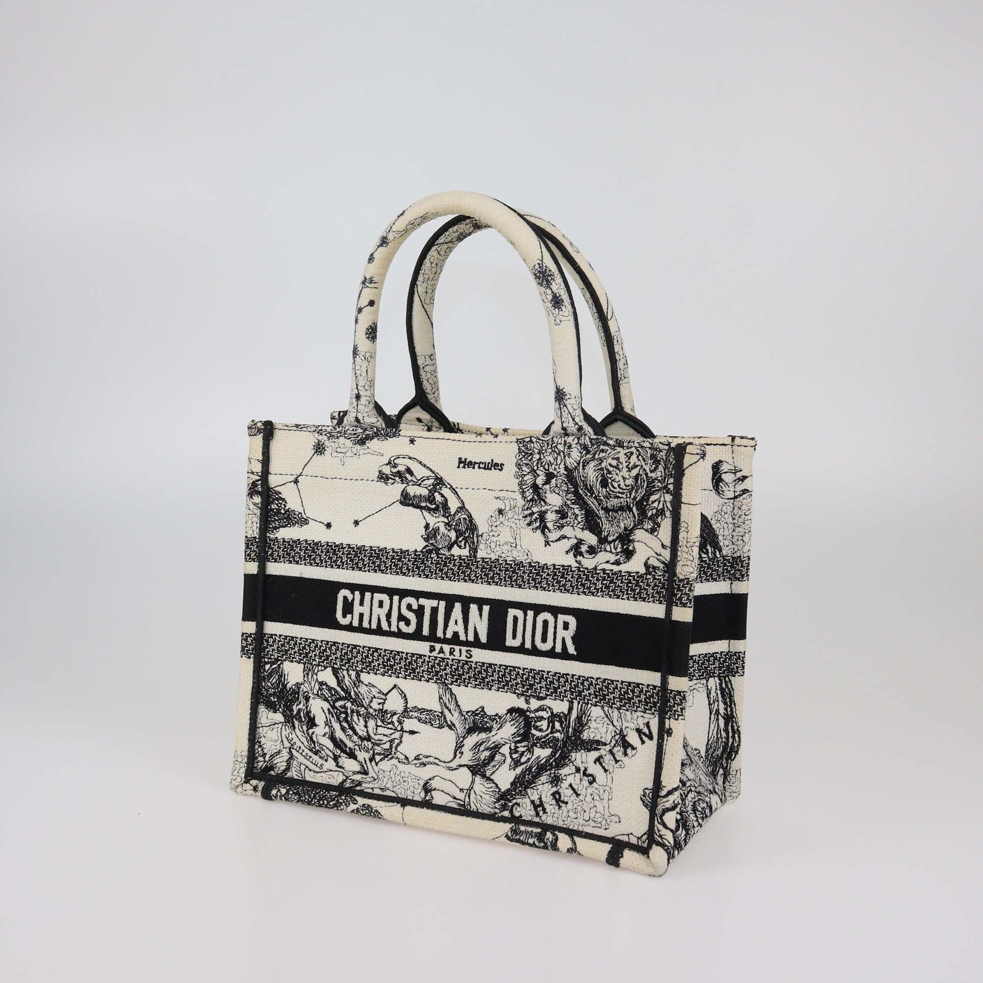 Christian Dior Latte/Black Dior Zodiac Embroidery Canvas Small Book Tote Womens Christian Dior 