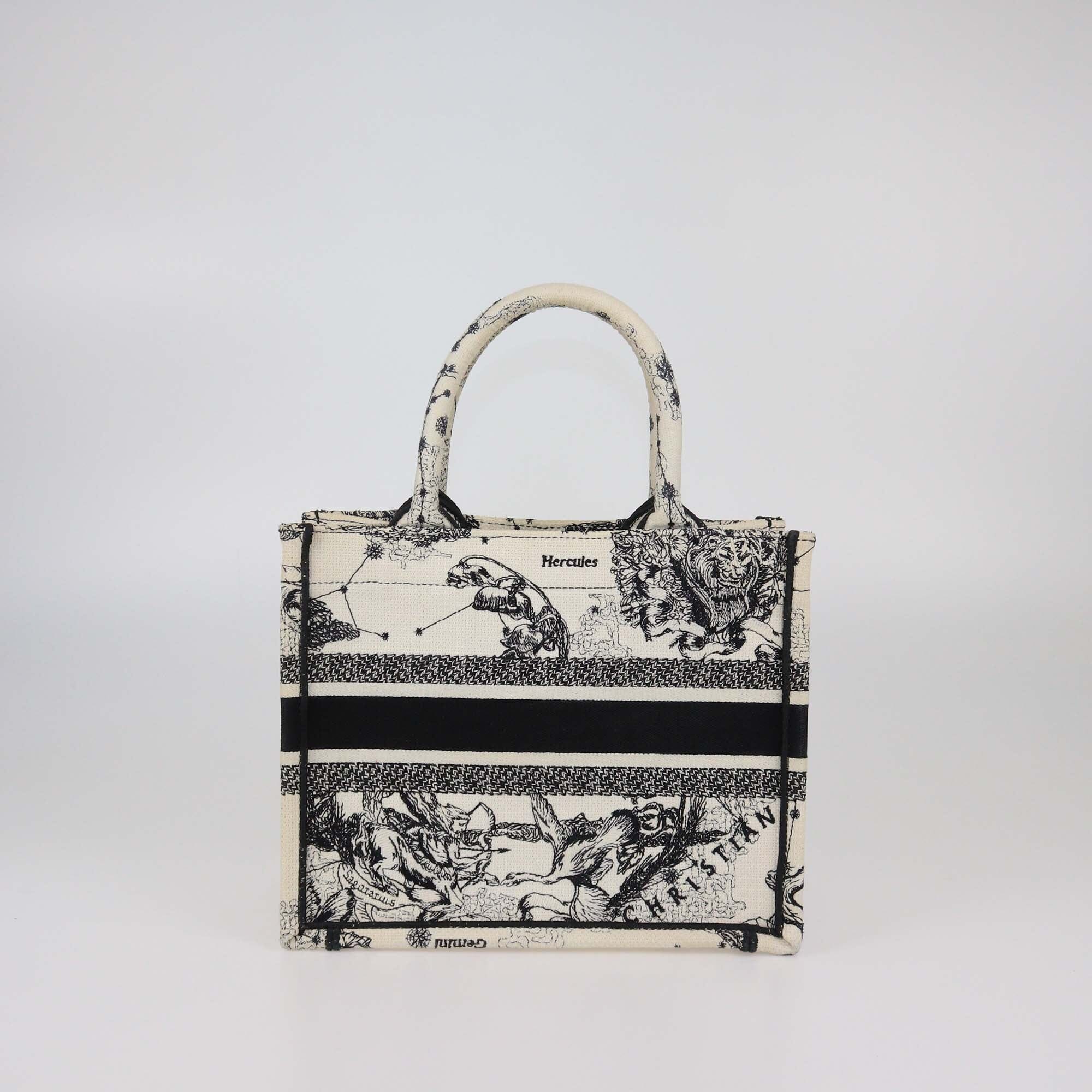 Christian Dior Latte/Black Dior Zodiac Embroidery Canvas Small Book Tote Womens Christian Dior 