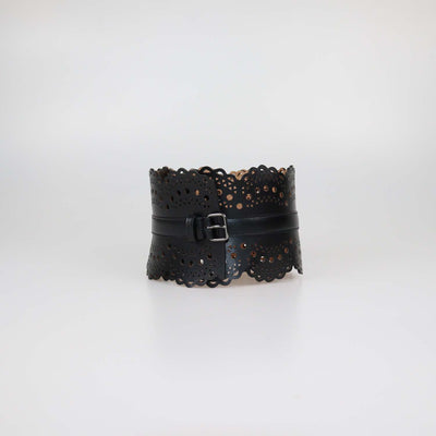 Alaia Black Leather Laser Cut Corset Belt