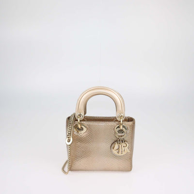 Christian Dior Gold Python Mini Lady Dior Tote