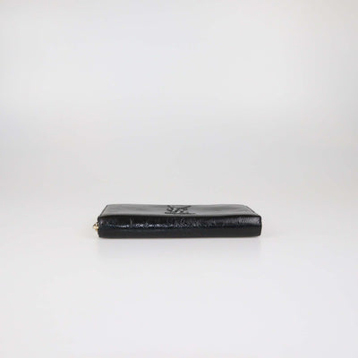 Yves Saint Laurent Black Aged Patent Leather Belle De Jour Zip Around Wallet
