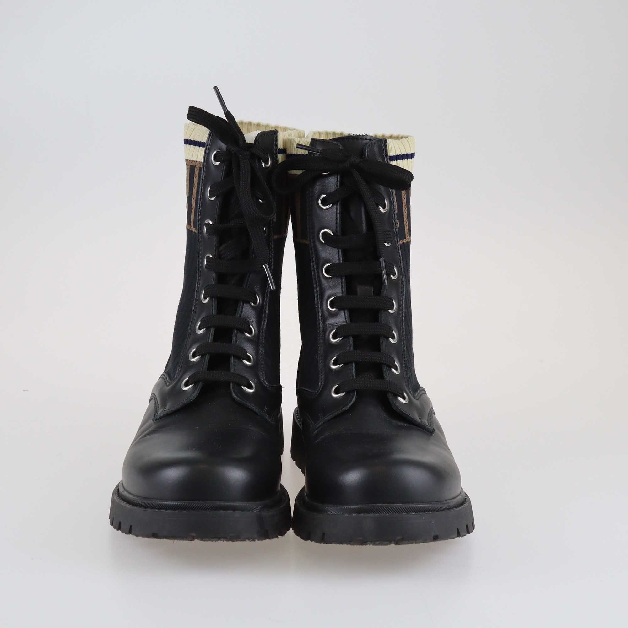 Fendi Black Rockoko Combat Boots Shoes Fendi 