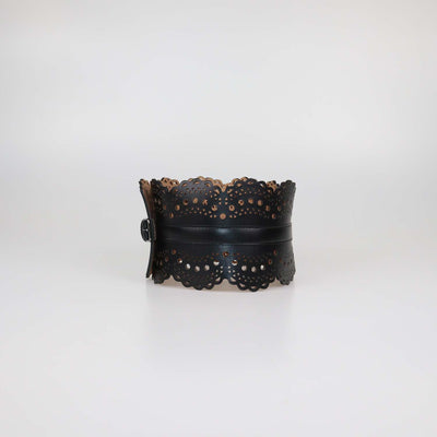 Alaia Black Leather Laser Cut Corset Belt