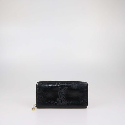 Yves Saint Laurent Black Aged Patent Leather Belle De Jour Zip Around Wallet