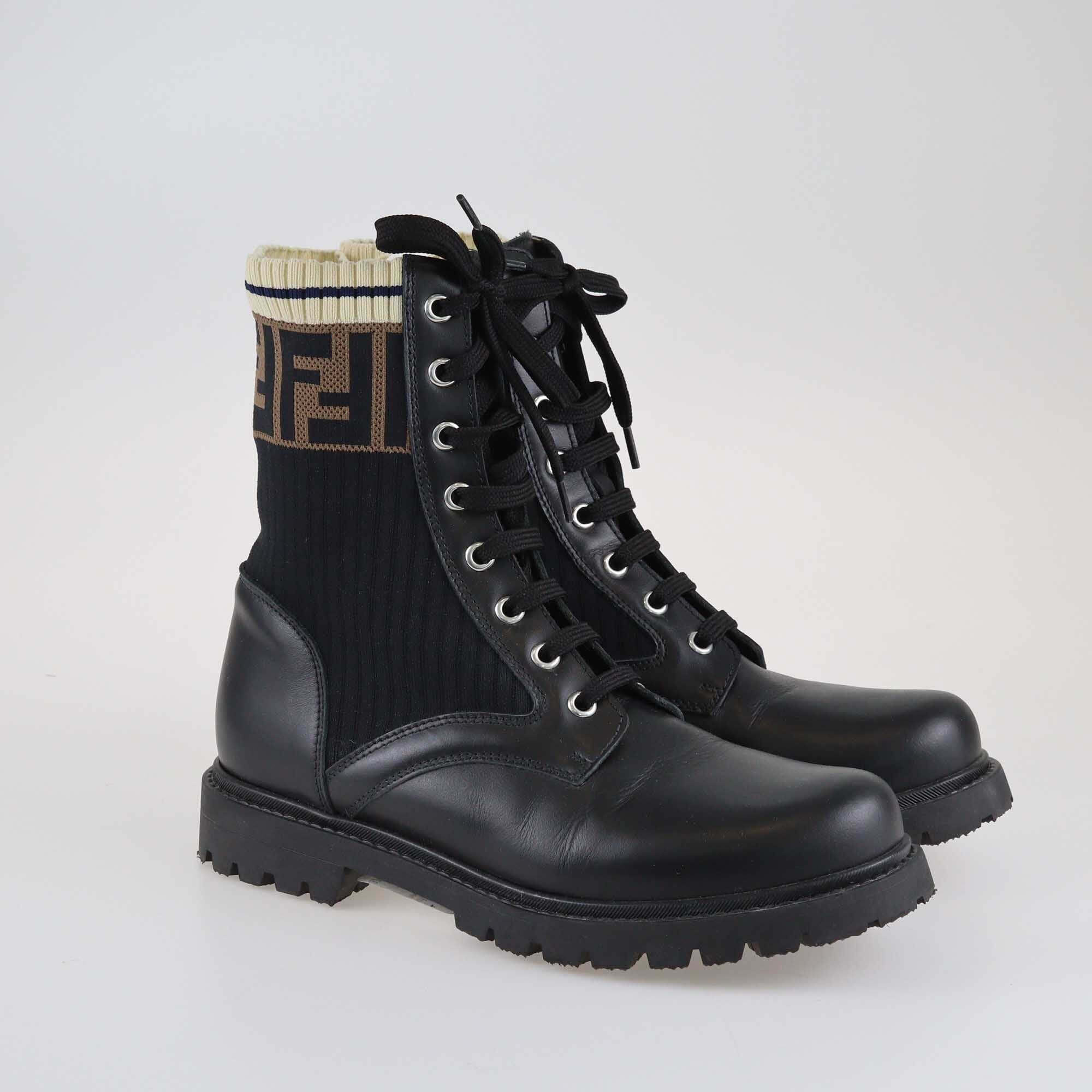 Fendi Black Rockoko Combat Boots Shoes Fendi 