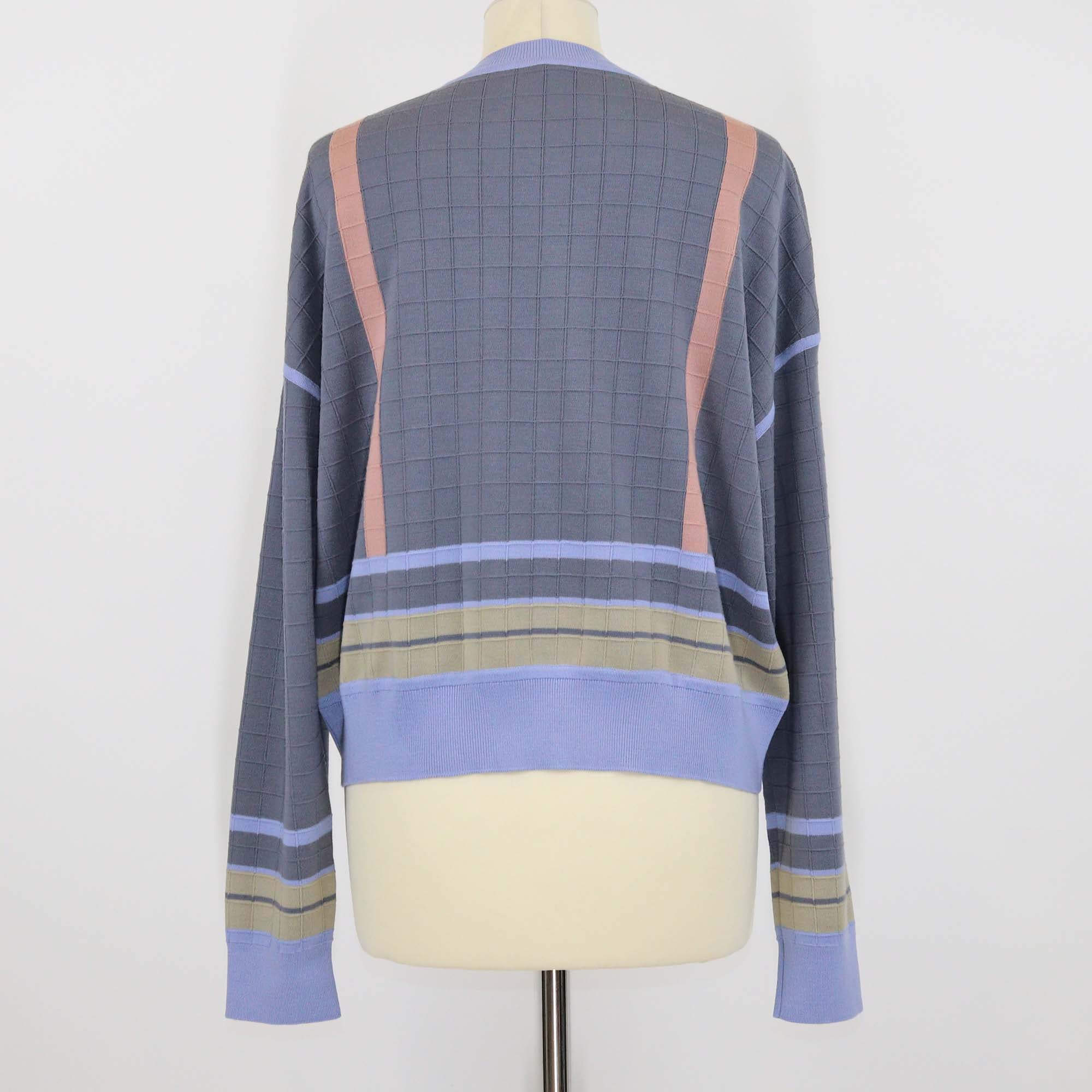 Hermes Blue Silk Blended Coaching Deja Vu Print Long Sleeve Sweater