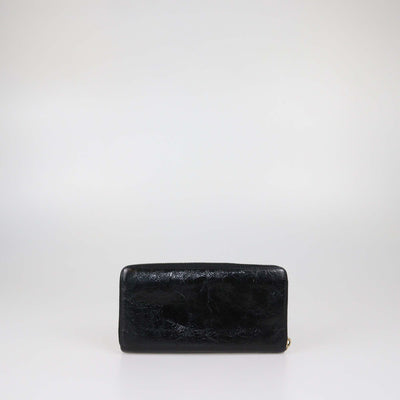 Yves Saint Laurent Black Aged Patent Leather Belle De Jour Zip Around Wallet