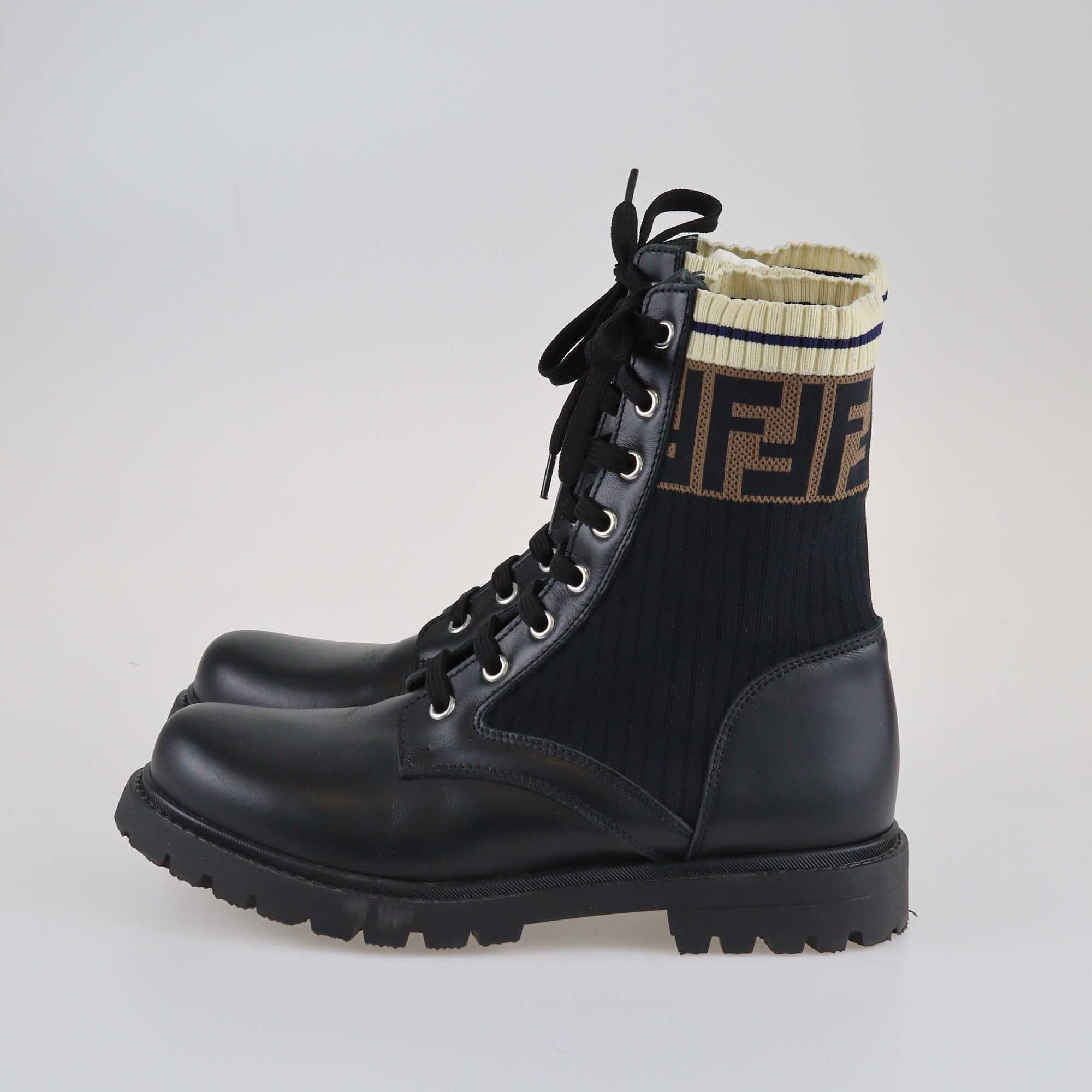 Fendi Black Rockoko Combat Boots Shoes Fendi 