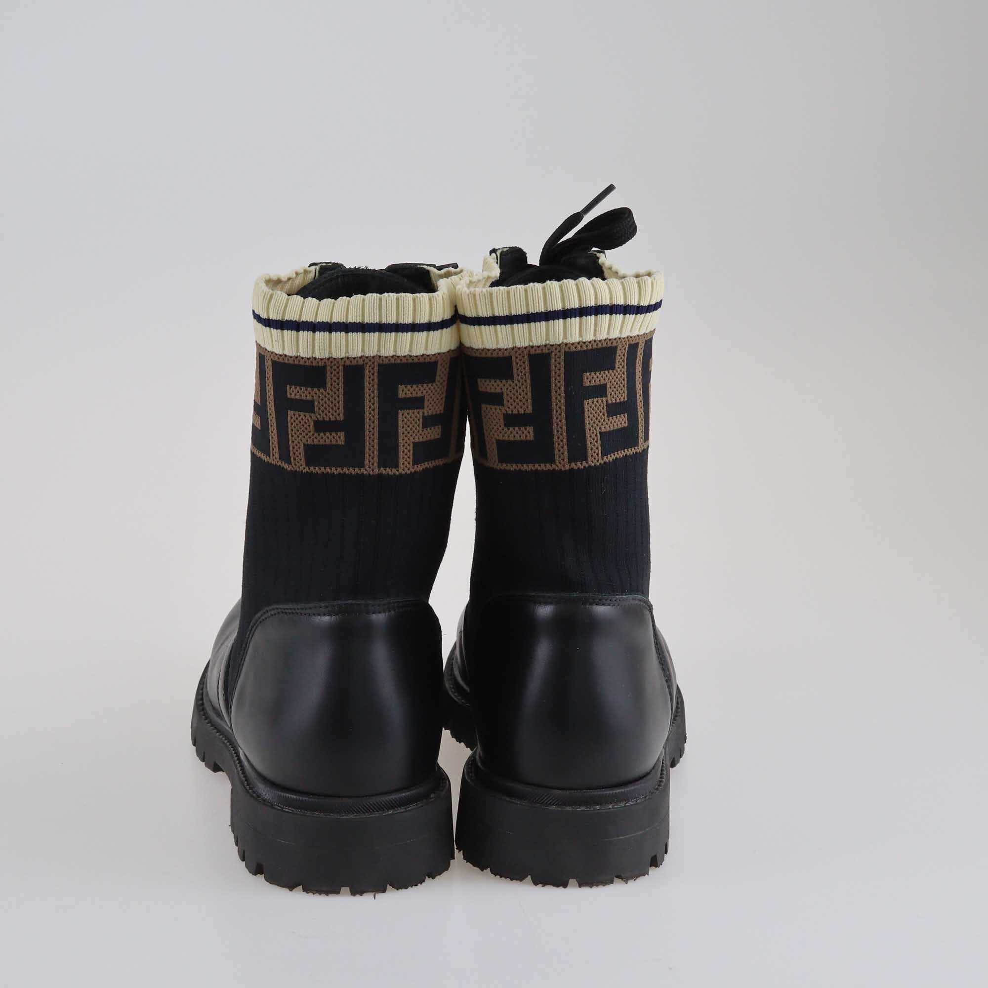 Fendi Black Rockoko Combat Boots Shoes Fendi 