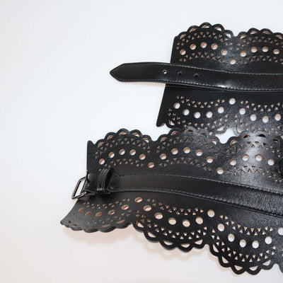 Alaia Black Leather Laser Cut Corset Belt