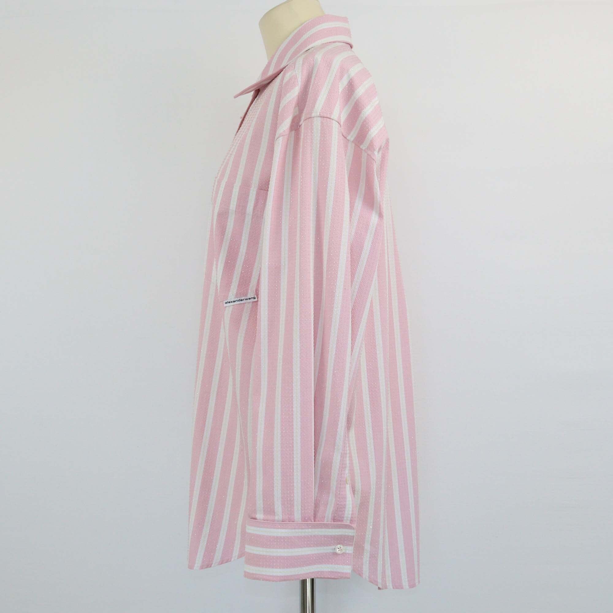 Alexander Wang Pink Stripe Cyrstal Embellished Button Up Shirt Womens Alexander Wang 