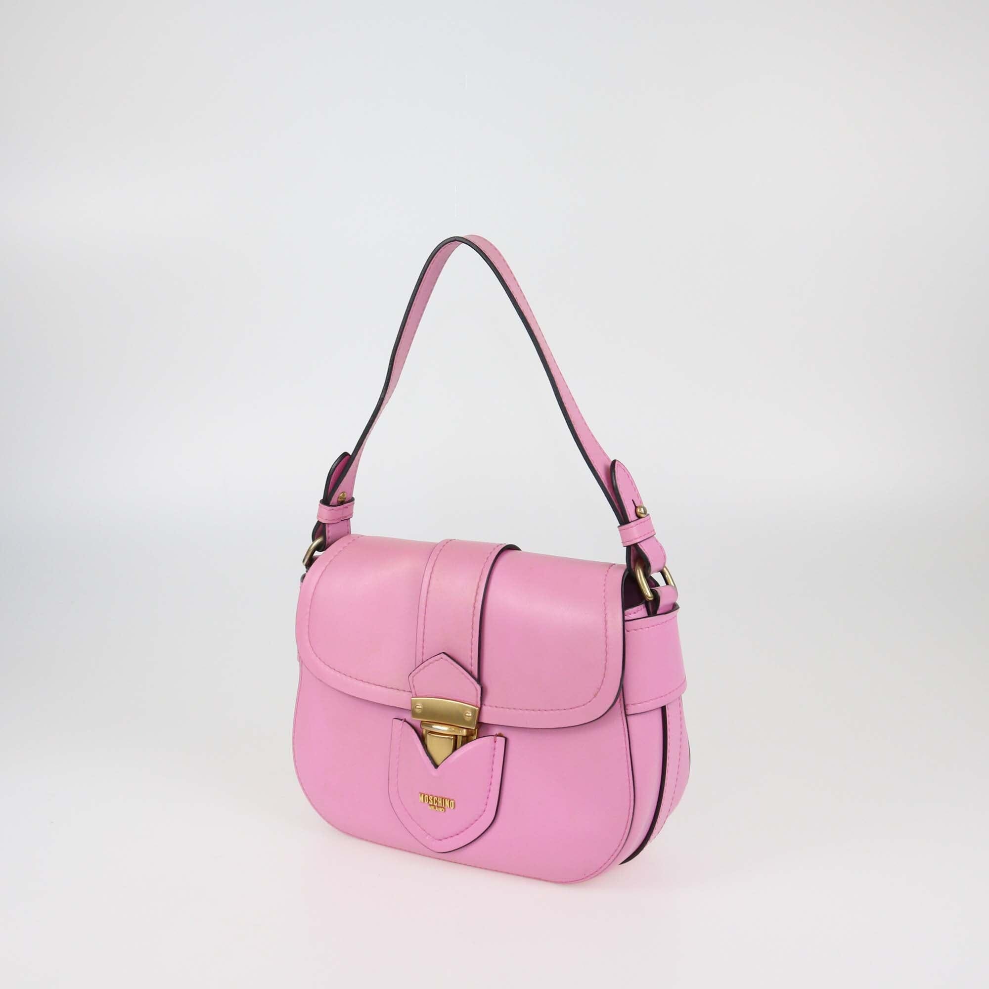 Moschino Pink Leather Hidden Lock Shoulder Bag Womens Moschino 