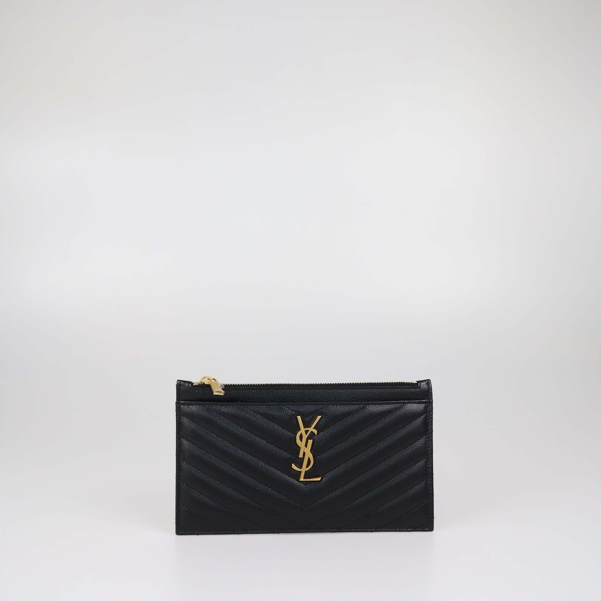 Saint Laurent Black Matelasse Leather Cassandre Pouch