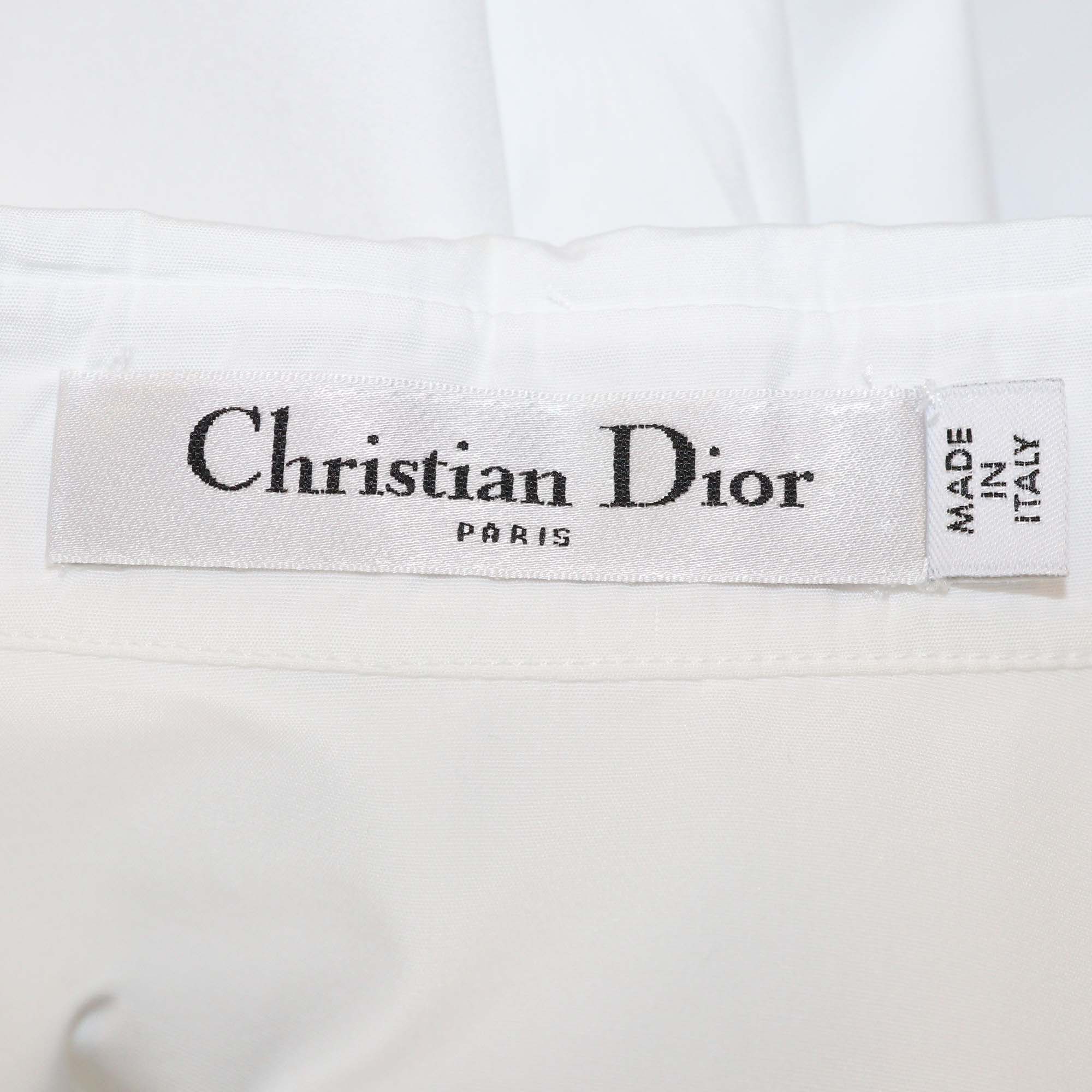 Christian Dior White Cotton Poplin Button Up Crop Blouse