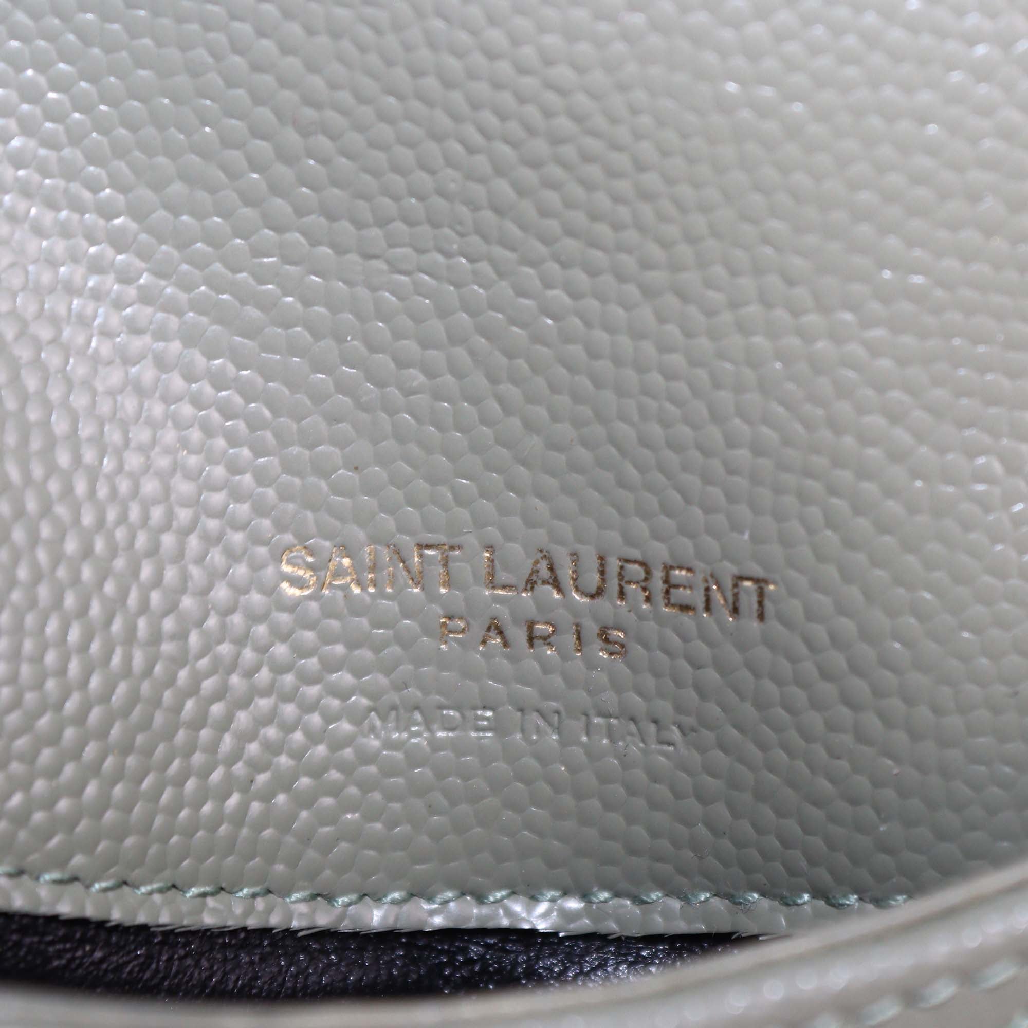 Saint Laurent Green Matelasse Leather Cassandre Fragment Flap Card Case