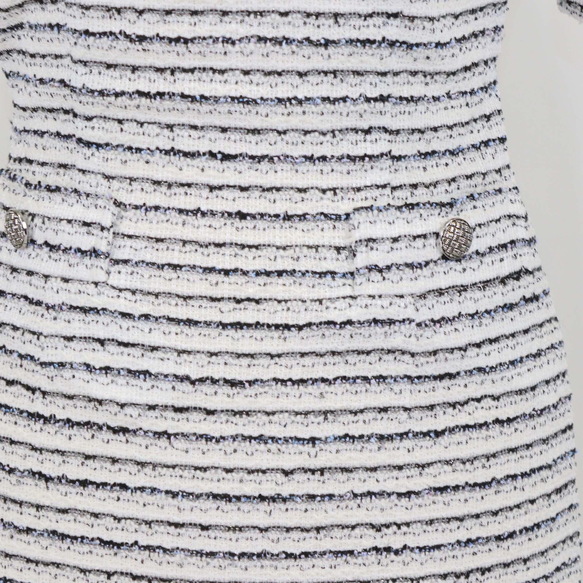 Karl Lagerfeld White/Black Striped Tweed Short Sleeve Mini Dress