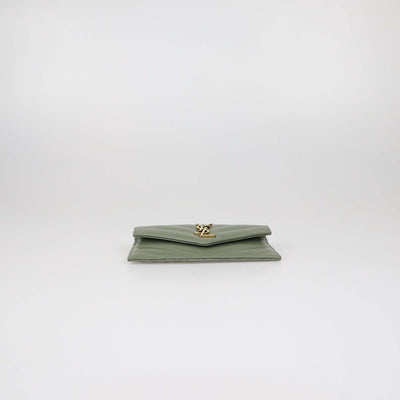 Saint Laurent Green Matelasse Leather Cassandre Fragment Flap Card Case