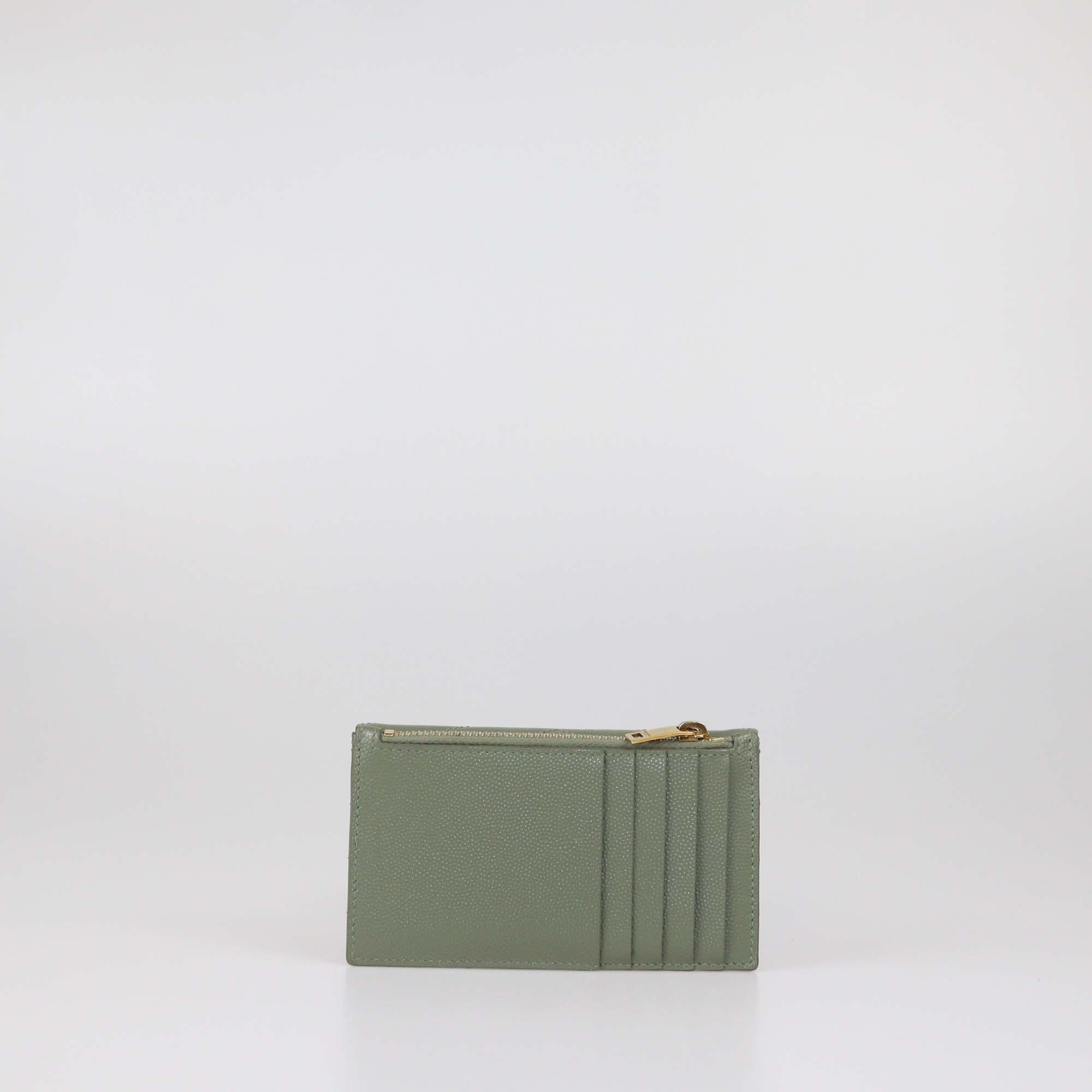 Saint Laurent Green Matelasse Leather Cassandre Fragment Flap Card Case