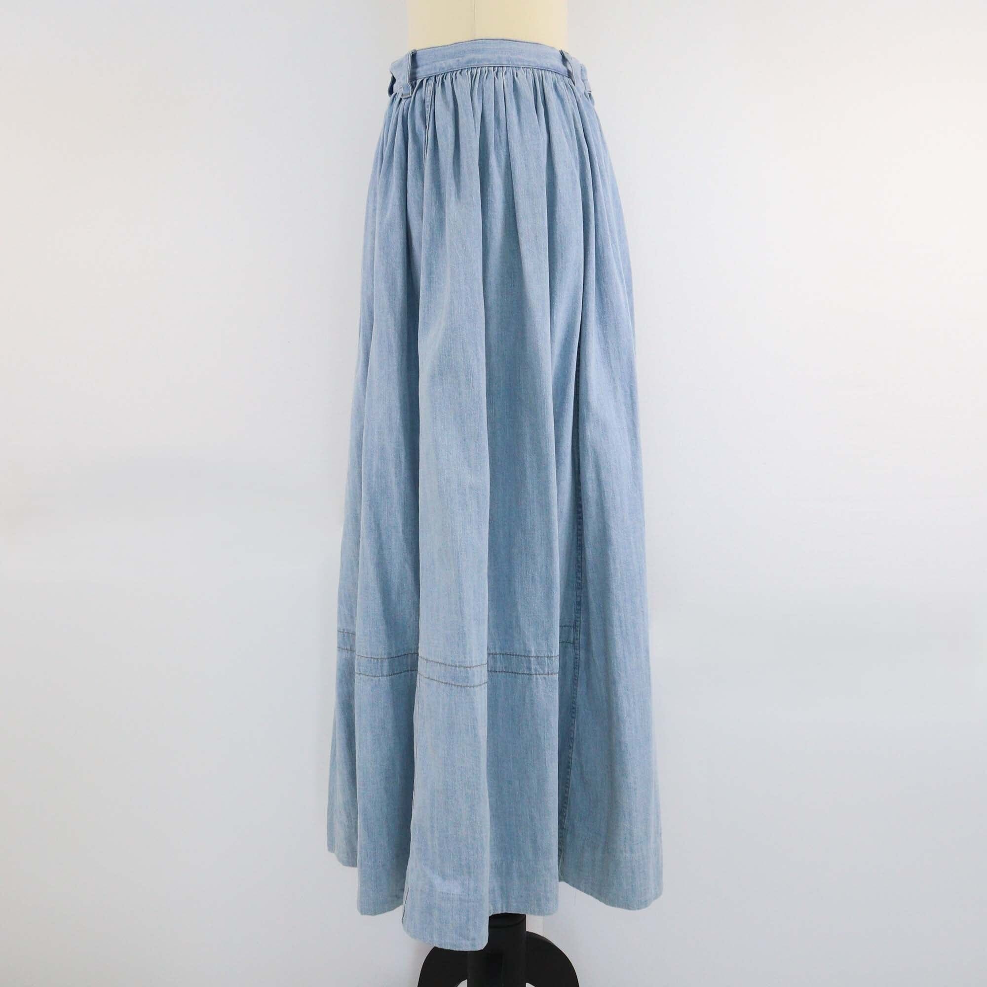 Prada Light Blue Denim Flared Midi Skirt Womens Prada 