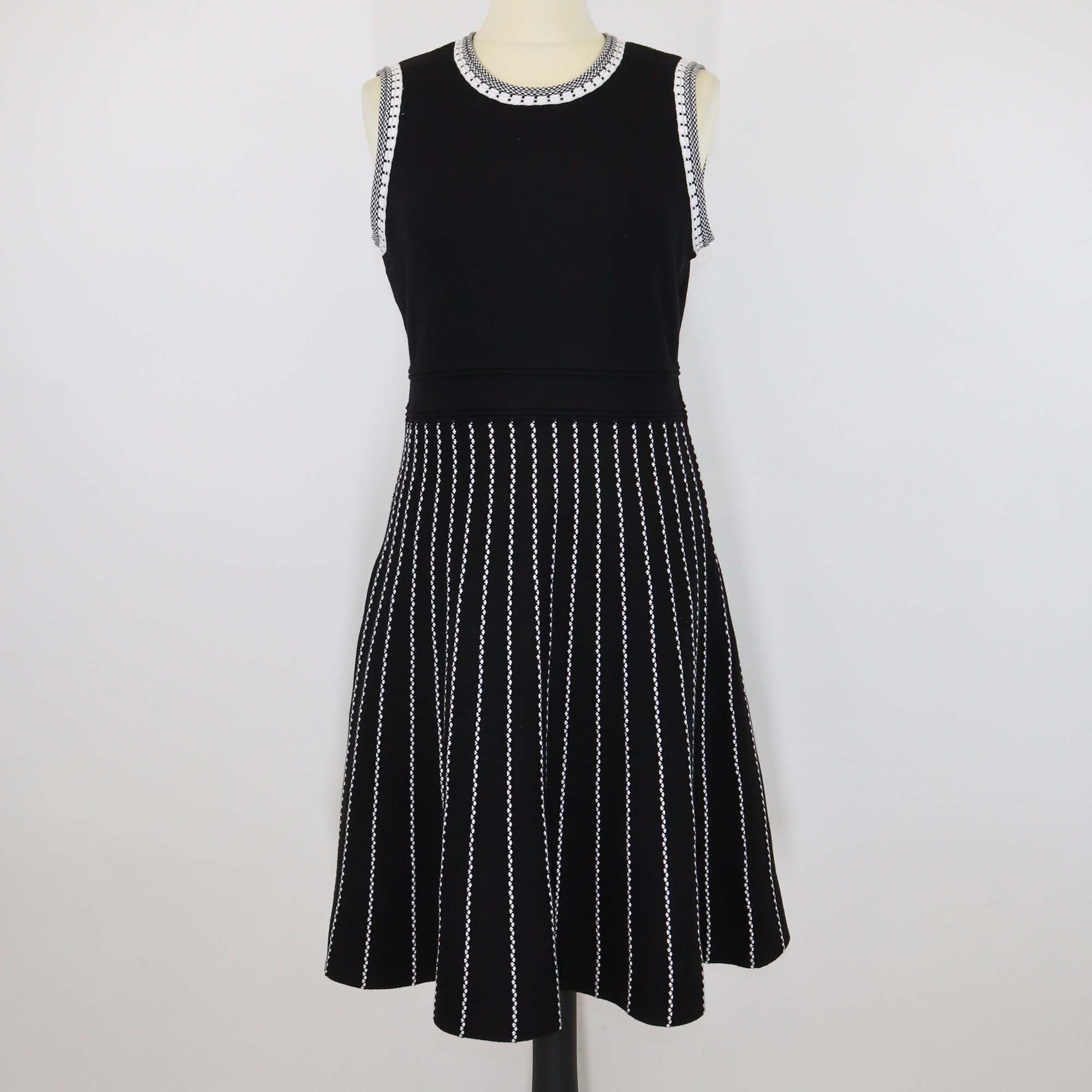 Karl Lagerfeld Black Striped Embroidered Sleeveless A Line Dress