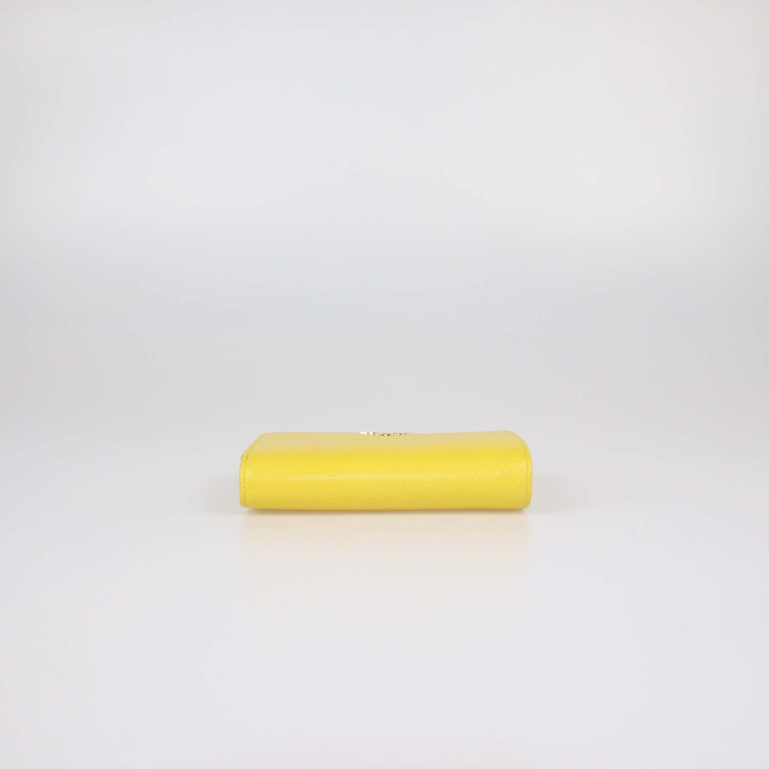 Prada Yellow Saffiano Metal Leather French Wallet