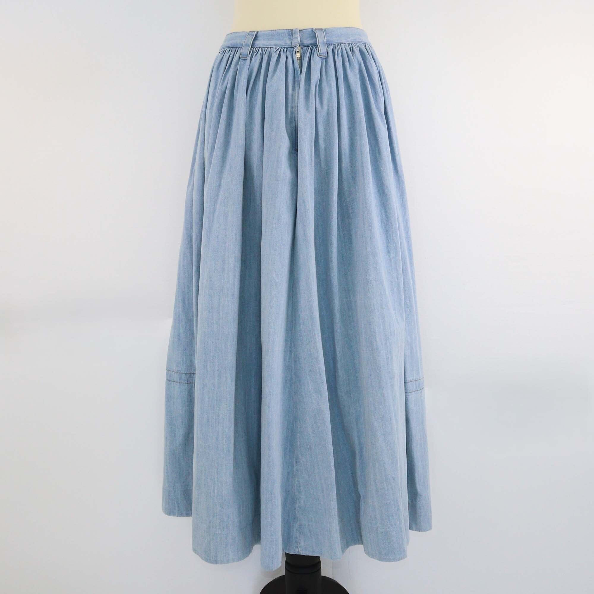 Prada Light Blue Denim Flared Midi Skirt Womens Prada 