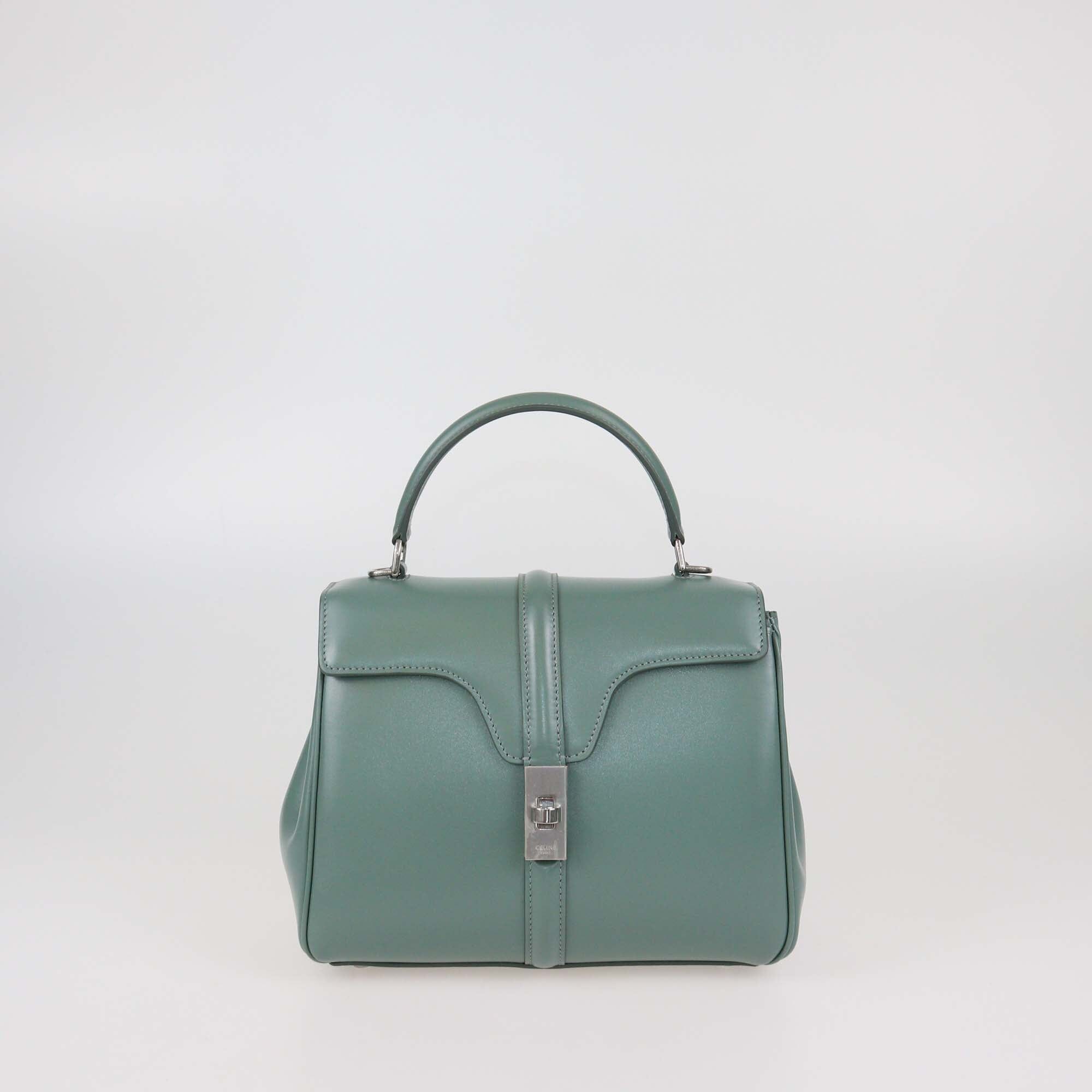 Celine Celadon Leather Small Classique 16 Top Handle Bag Womens Celine 
