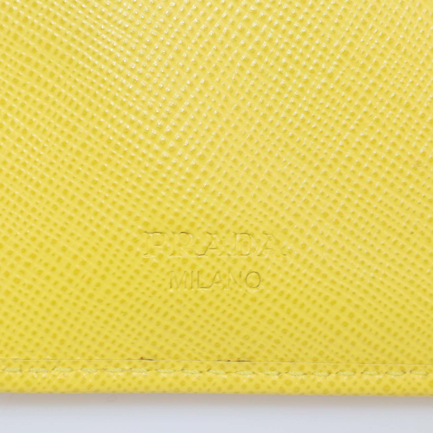 Prada Yellow Saffiano Metal Leather French Wallet