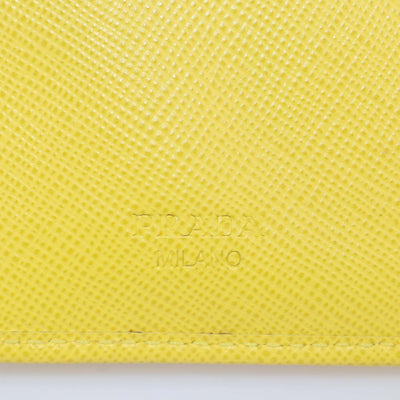 Prada Yellow Saffiano Metal Leather French Wallet