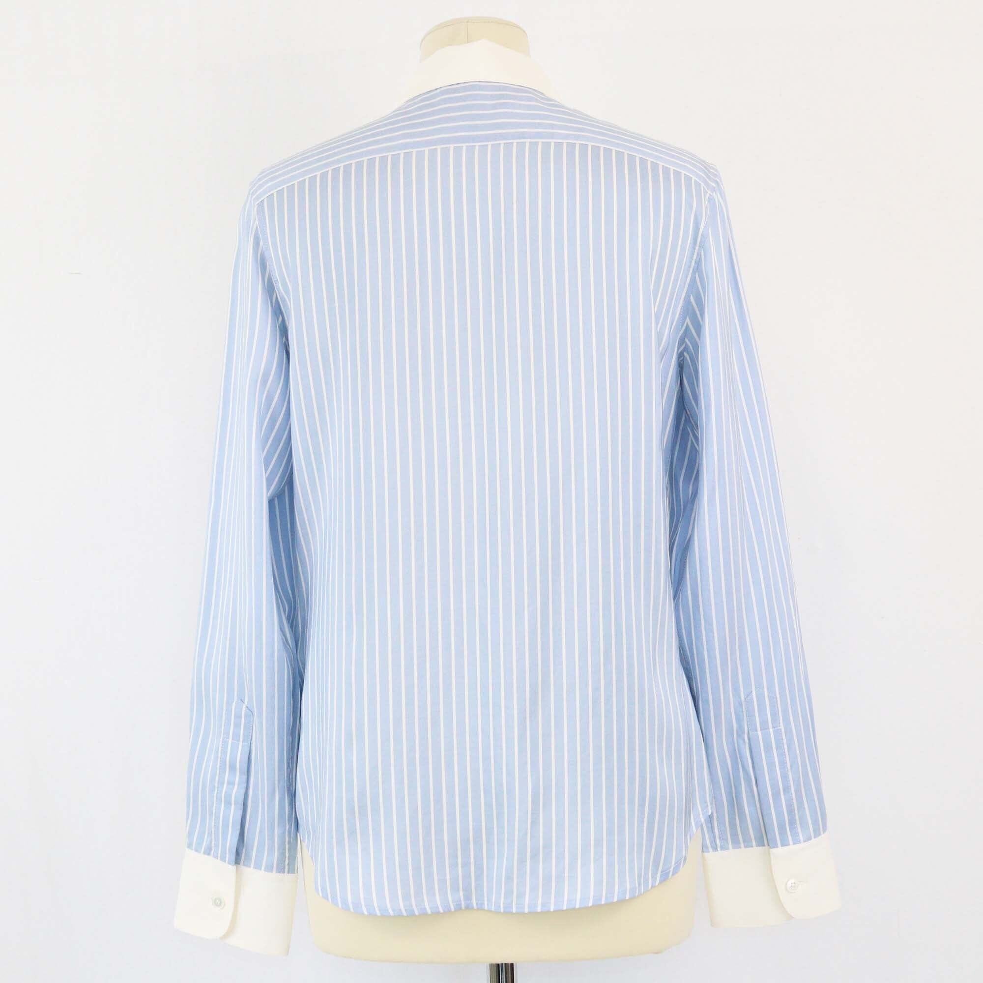 Celine Blue/White Striped Triomphe Detailed Long Sleeve Shirt Womens Celine 