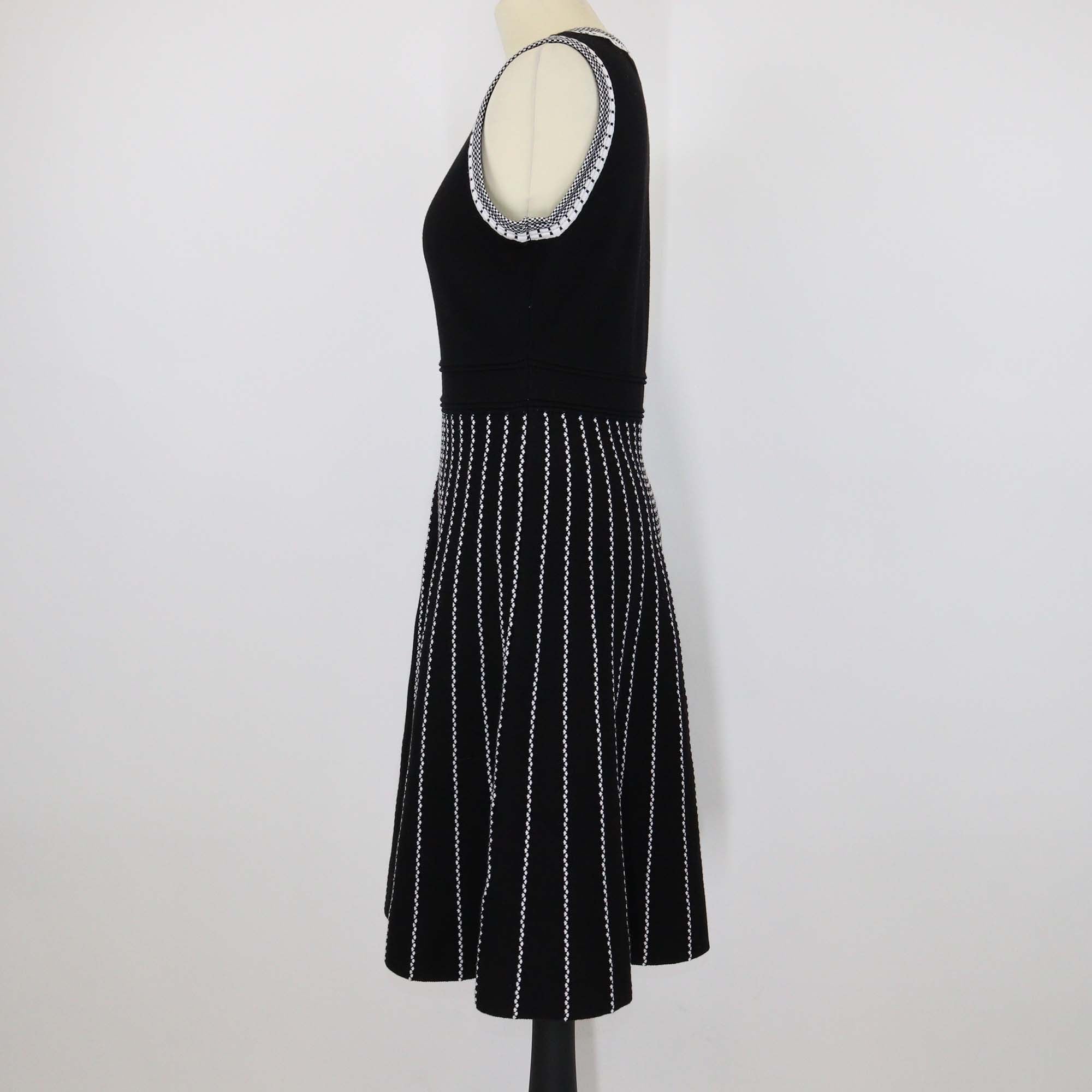 Karl Lagerfeld Black Striped Embroidered Sleeveless A Line Dress