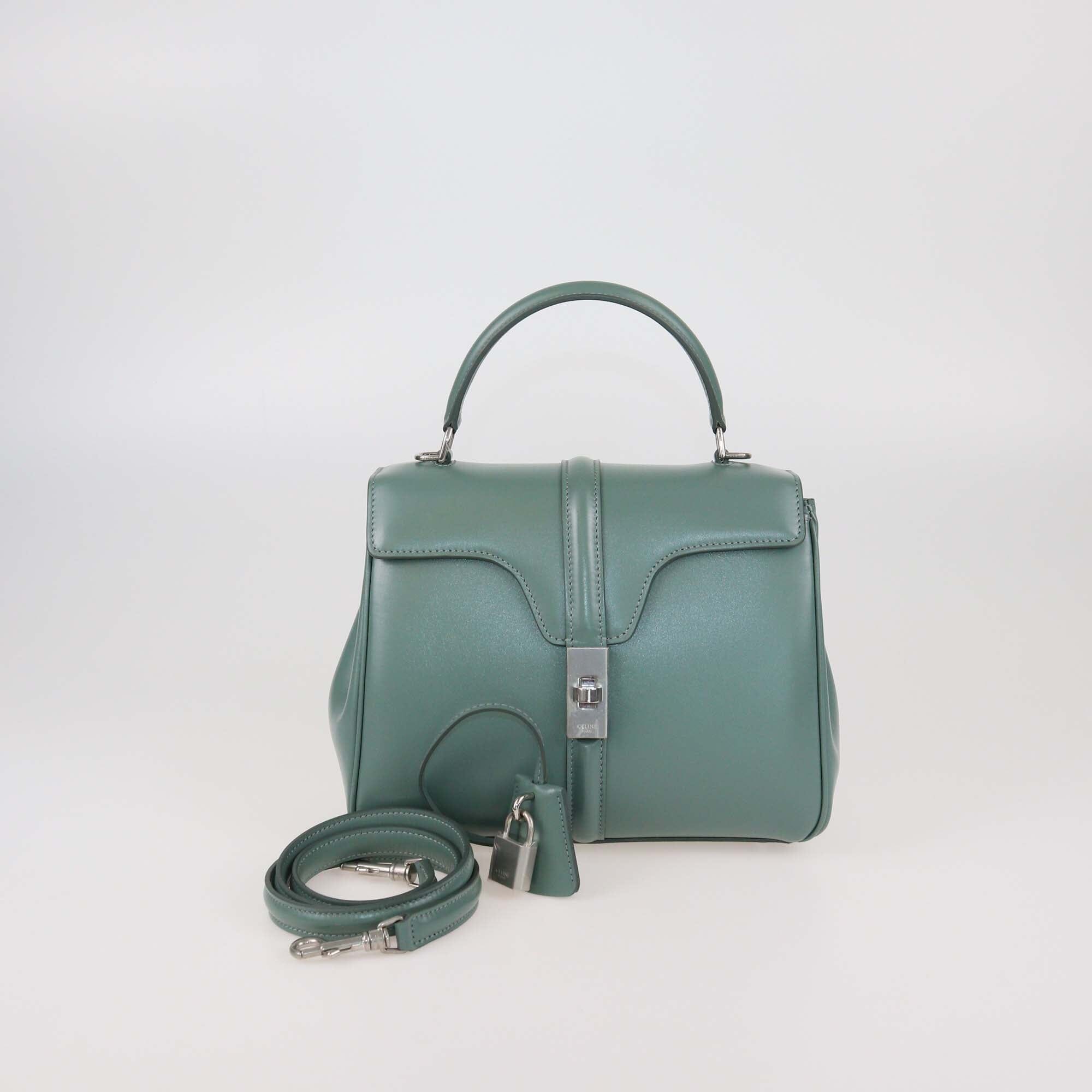 Celine Celadon Leather Small Classique 16 Top Handle Bag Womens Celine 