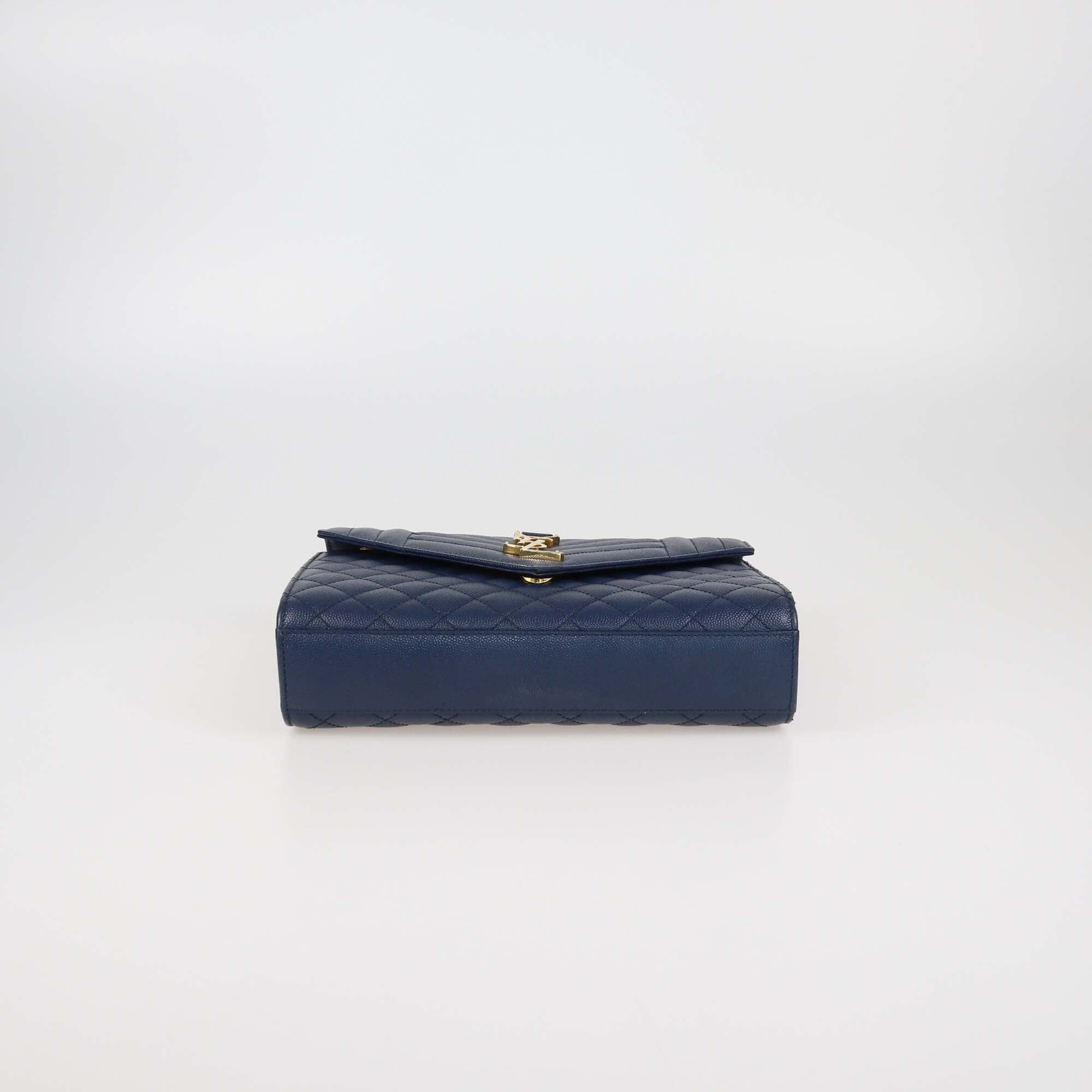 Saint Laurent Navy Blue Mixed Matelasse Leather Medium Monogram Shoulder Bag Womens Saint Laurent 