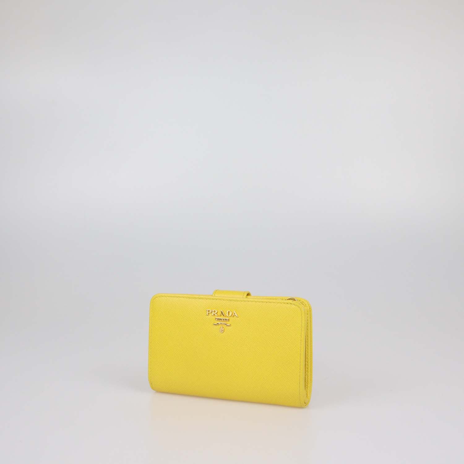 Prada Yellow Saffiano Metal Leather French Wallet