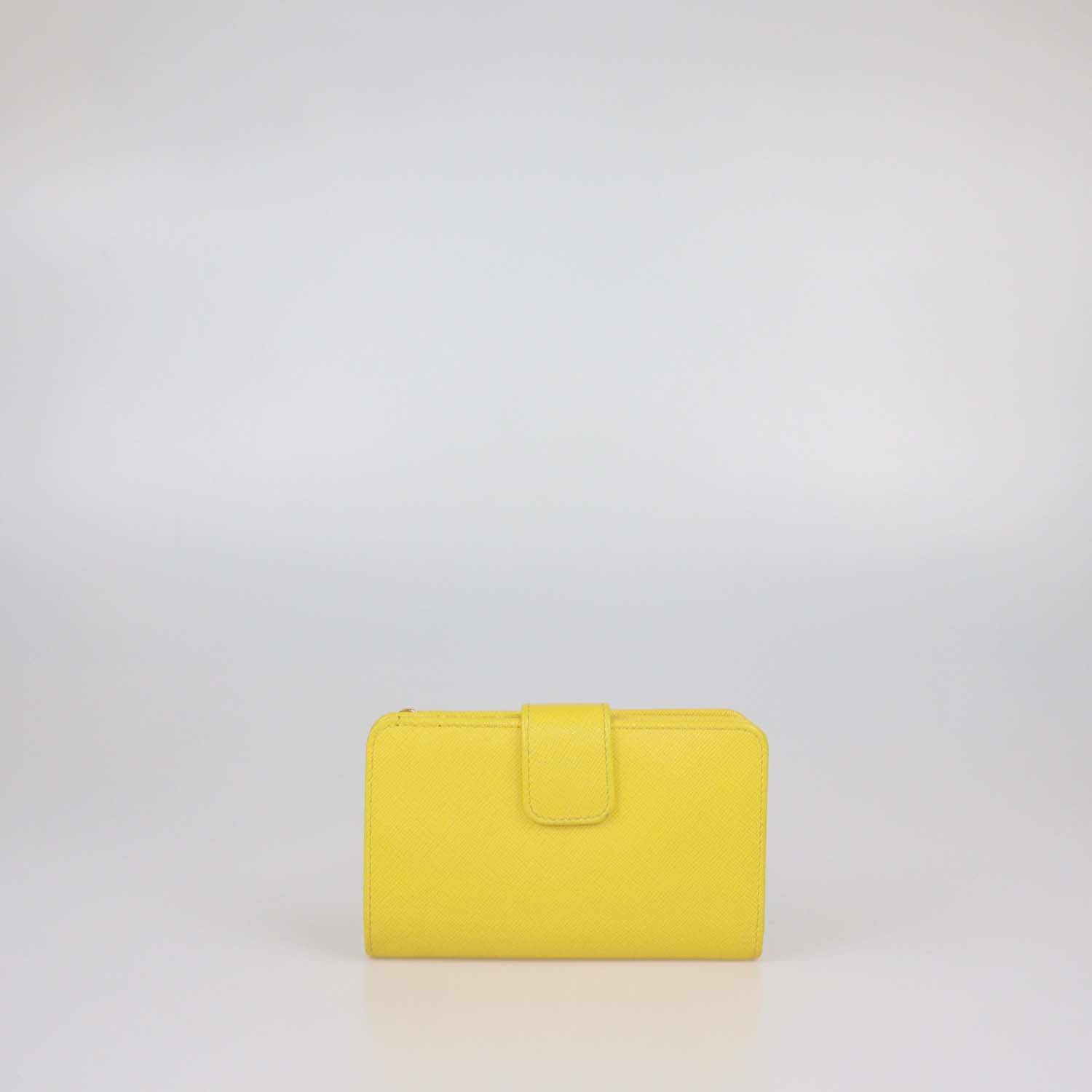 Prada Yellow Saffiano Metal Leather French Wallet