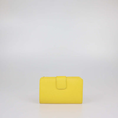 Prada Yellow Saffiano Metal Leather French Wallet