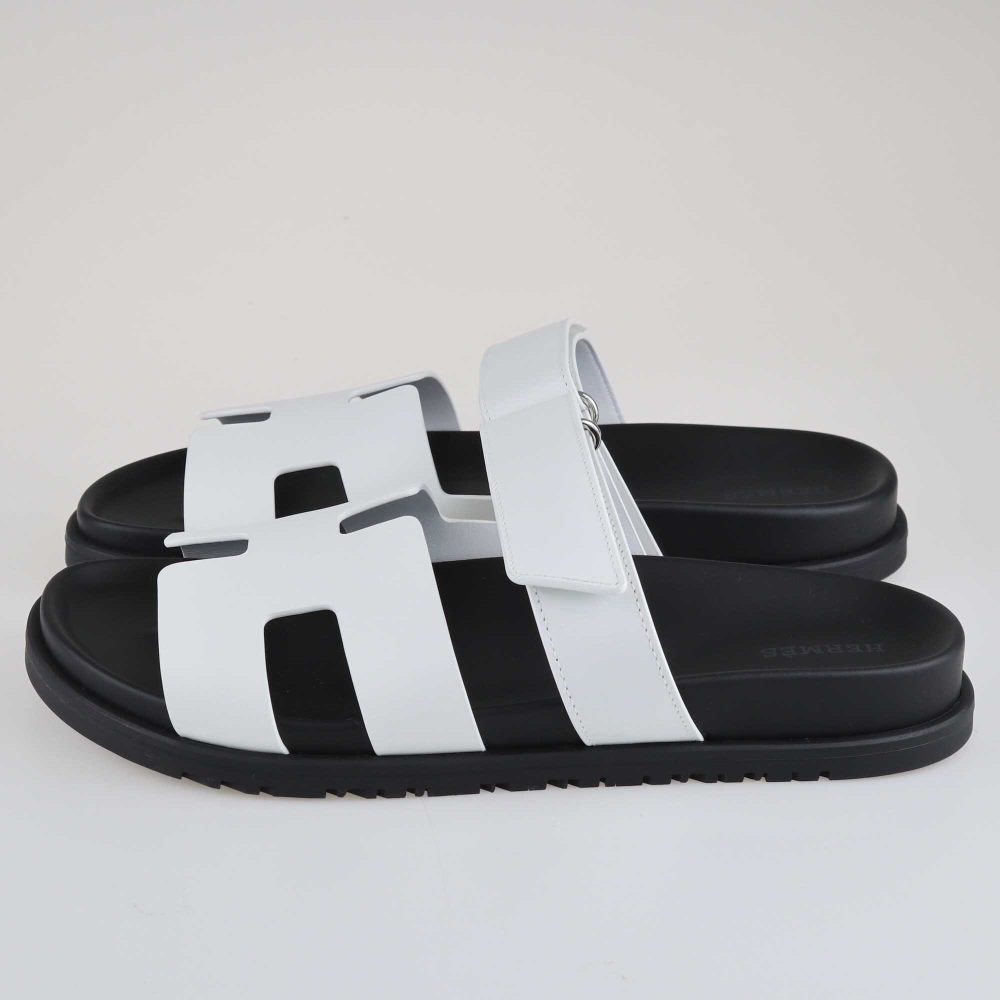 Hermes White/Black Chypre Sandal Shoes Hermes 