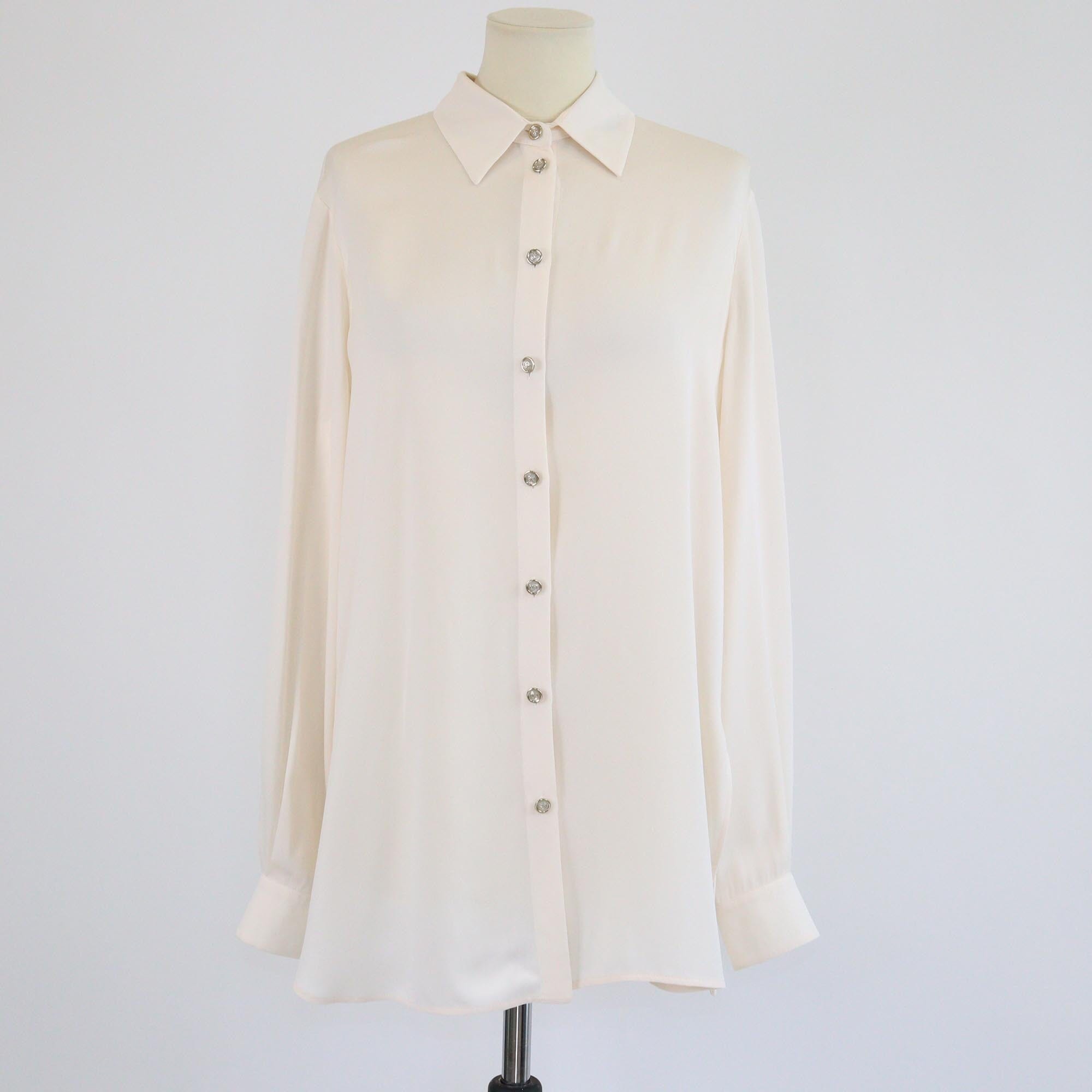 Salvatore Ferragamo Cream Pleated Black Long Sleeve Blouse Womens Salvatore Ferragamo 