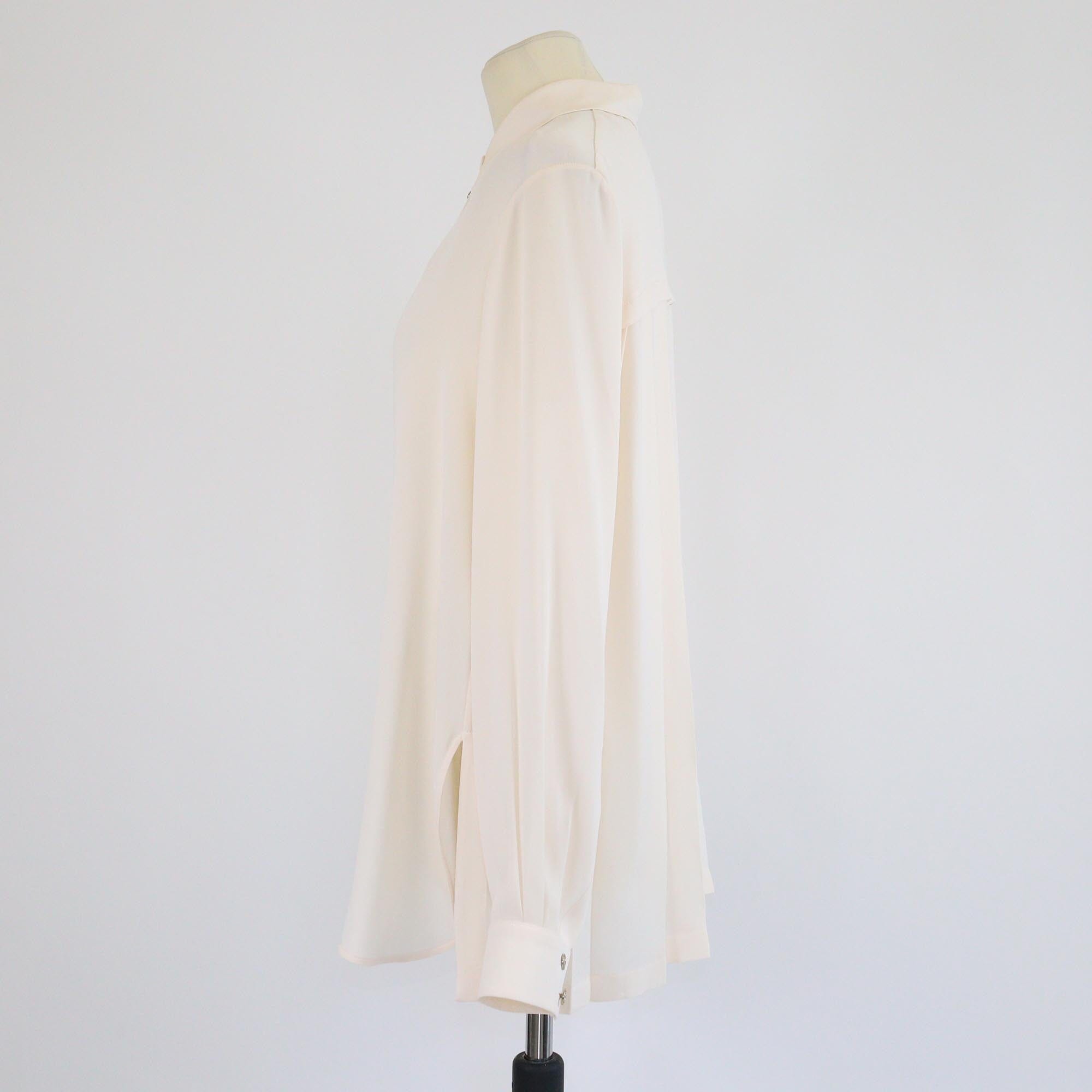 Salvatore Ferragamo Cream Pleated Black Long Sleeve Blouse Womens Salvatore Ferragamo 