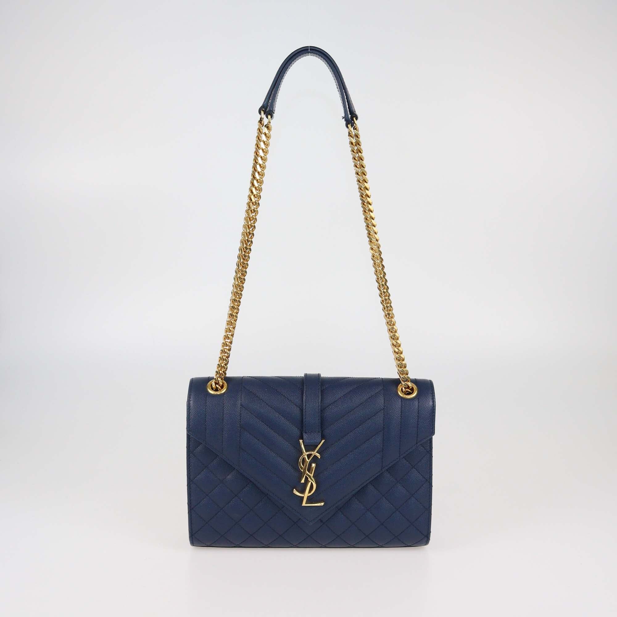 Saint Laurent Navy Blue Mixed Matelasse Leather Medium Monogram Shoulder Bag Womens Saint Laurent 
