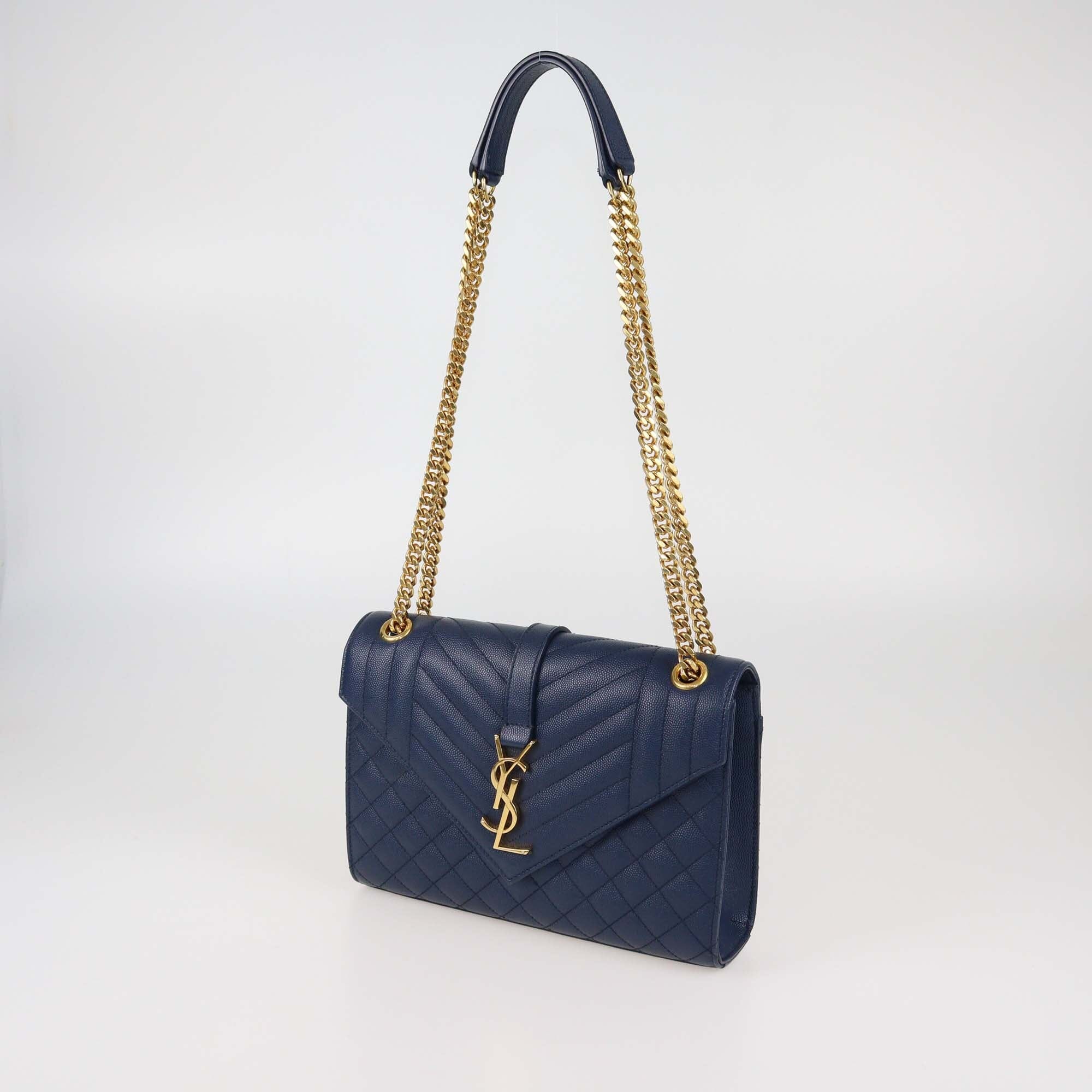 Saint Laurent Navy Blue Mixed Matelasse Leather Medium Monogram Shoulder Bag Womens Saint Laurent 