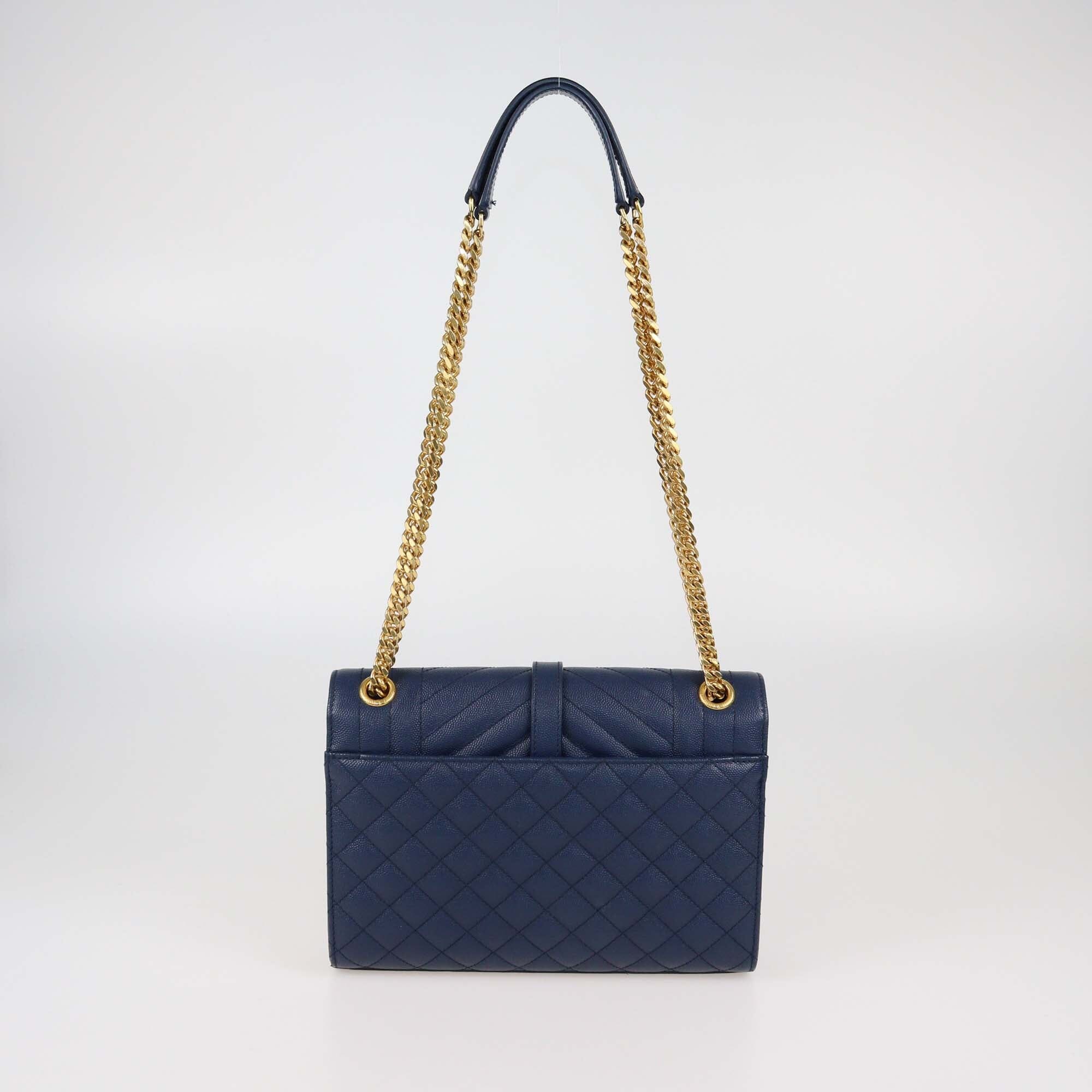 Saint Laurent Navy Blue Mixed Matelasse Leather Medium Monogram Shoulder Bag Womens Saint Laurent 