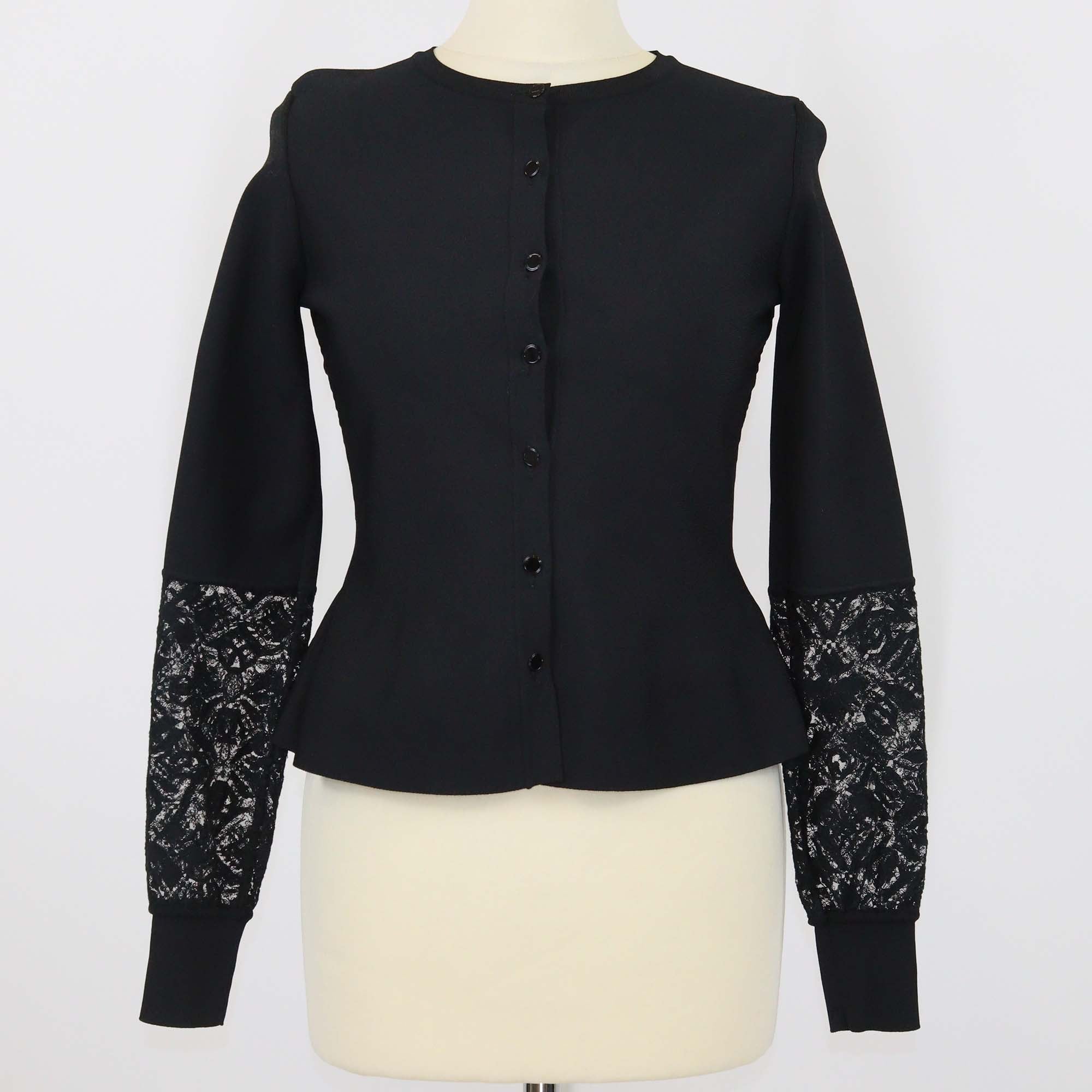 Louis Vuitton Black Blend Viscose Lace Trimmed Sleeve Crop Cardigan