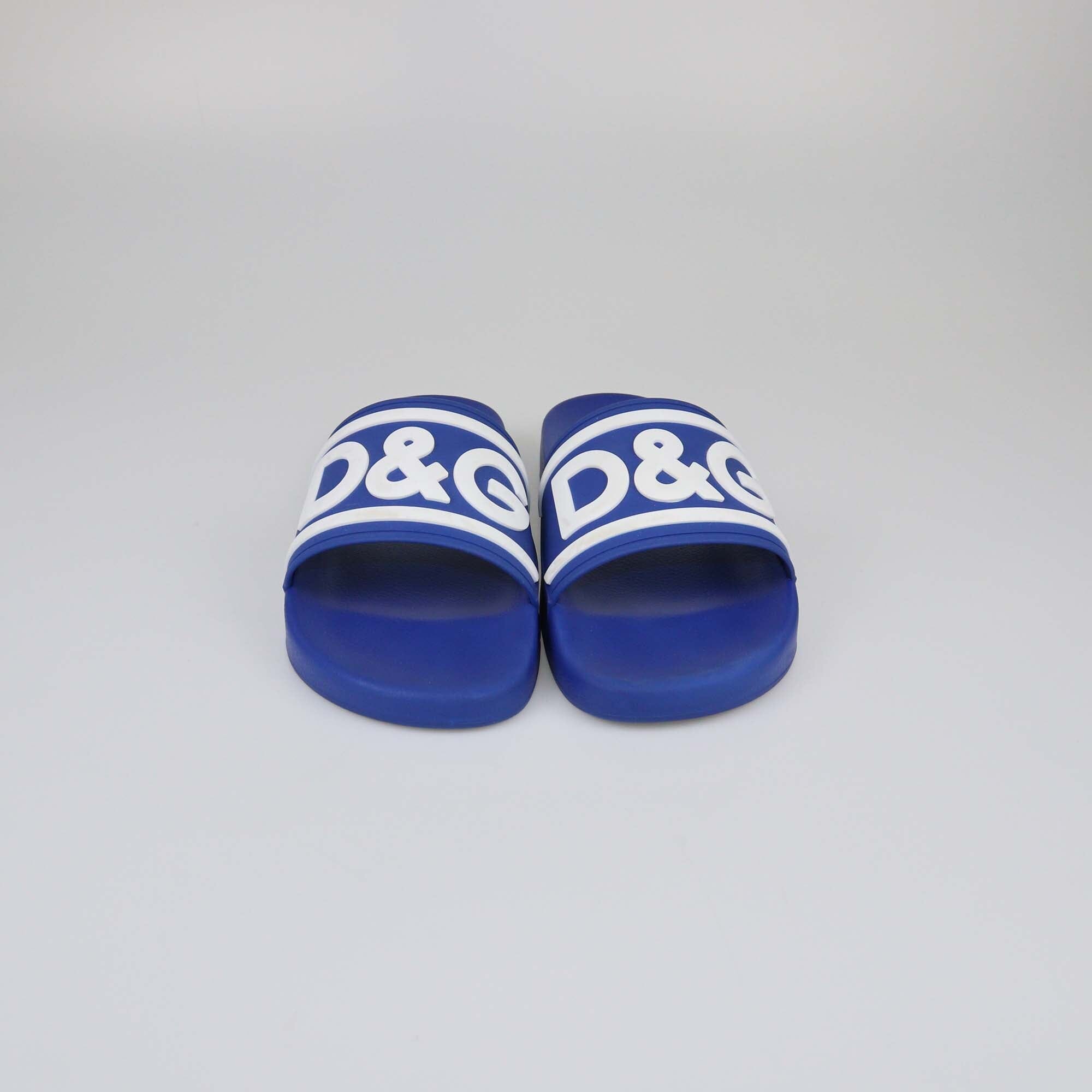 Dolce & Gabbana Blue Rubber DG Logo Beachwear Slides Mens Dolce & Gabbana 