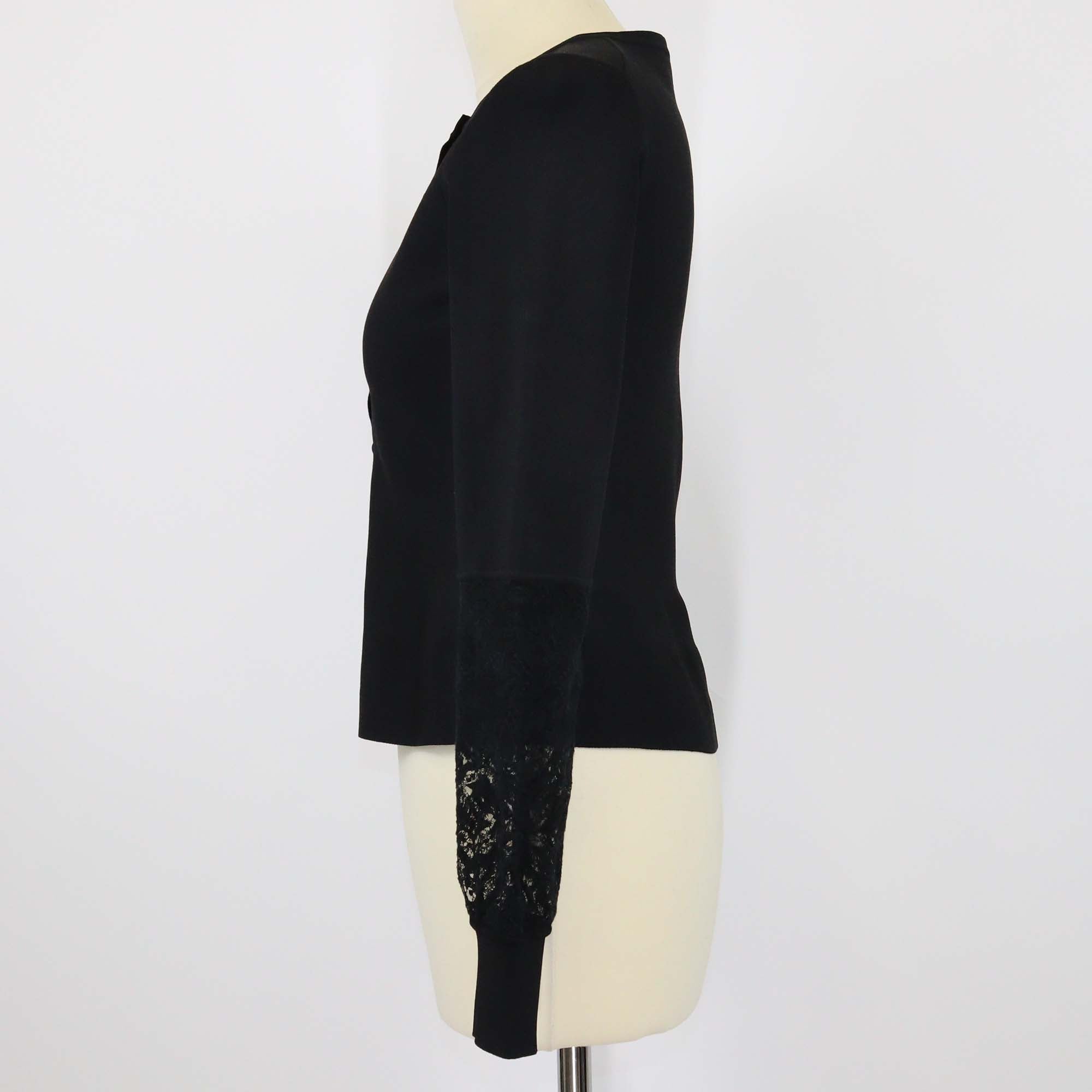 Louis Vuitton Black Blend Viscose Lace Trimmed Sleeve Crop Cardigan