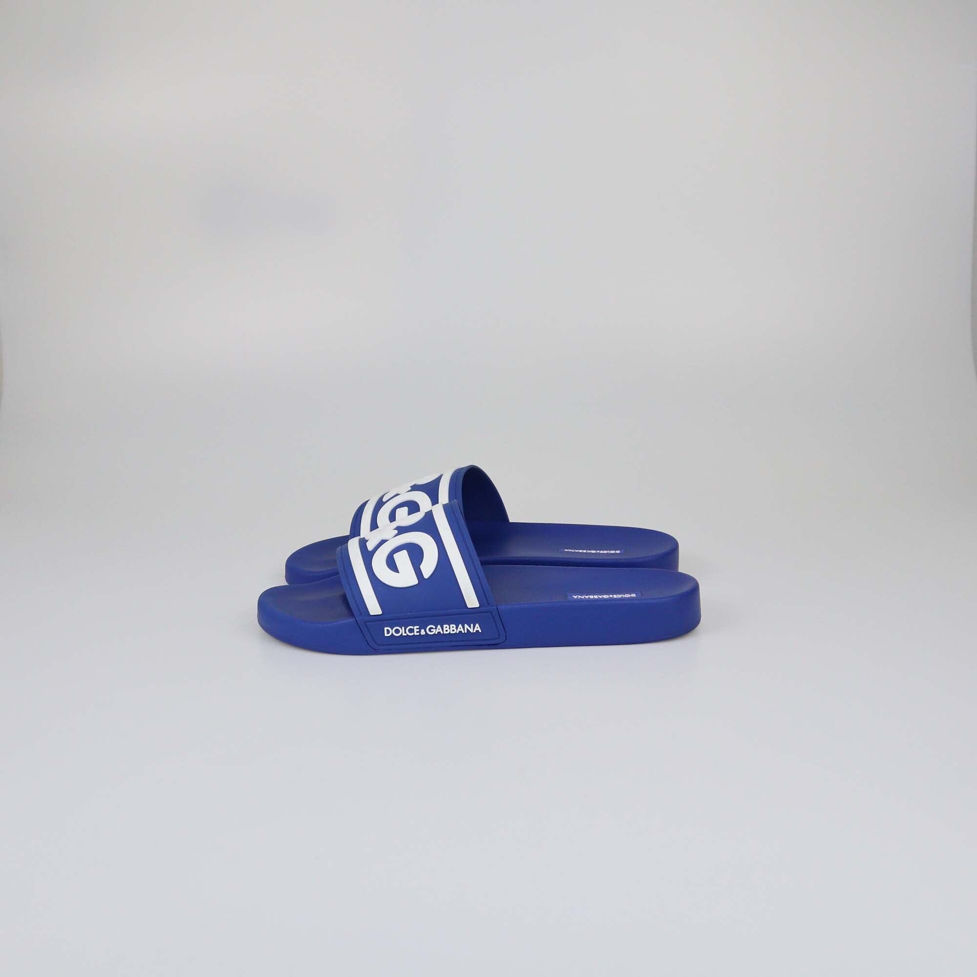 Dolce & Gabbana Blue Rubber DG Logo Beachwear Slides Mens Dolce & Gabbana 